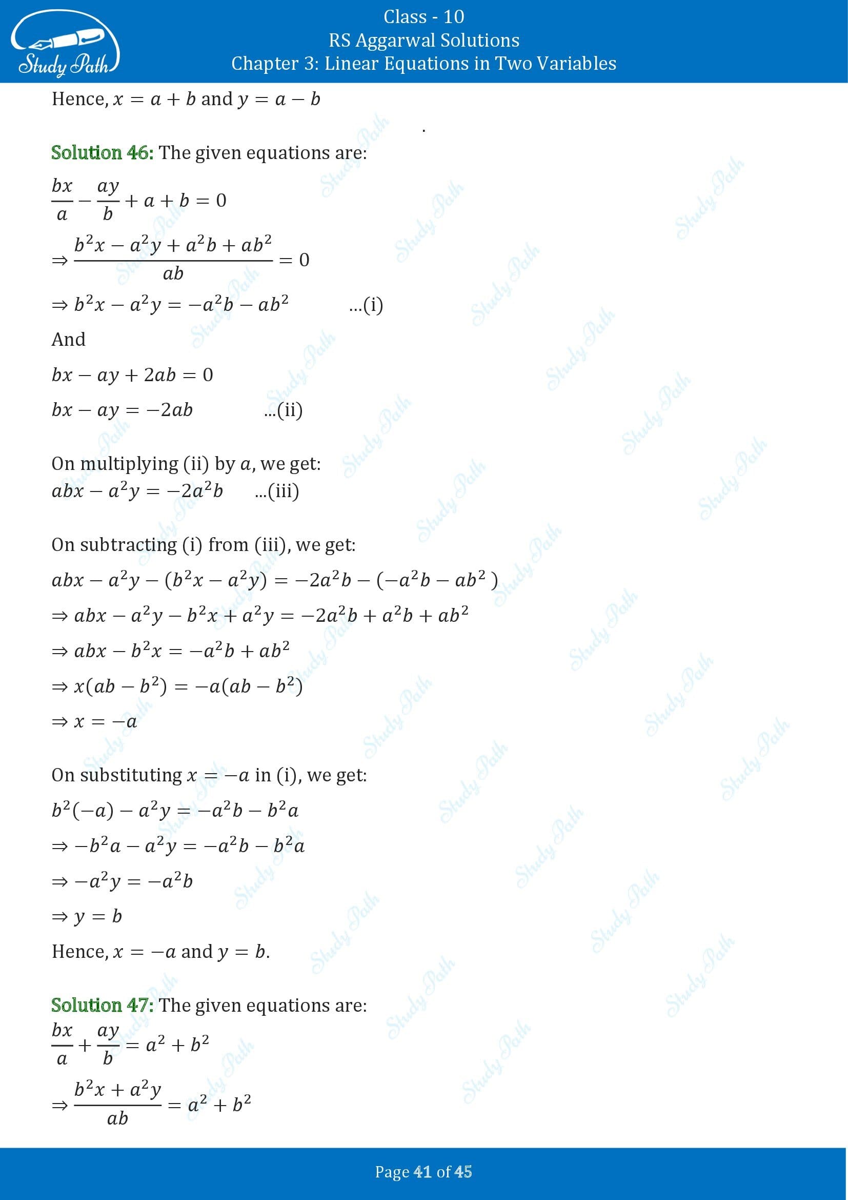 RS Aggarwal Solutions for Class 10 Chapter 3 Linear Equations in Two Variables Exercise 3B 00041