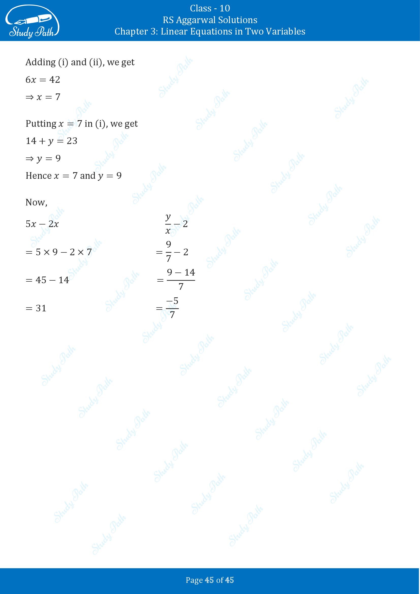 RS Aggarwal Solutions for Class 10 Chapter 3 Linear Equations in Two Variables Exercise 3B 00045