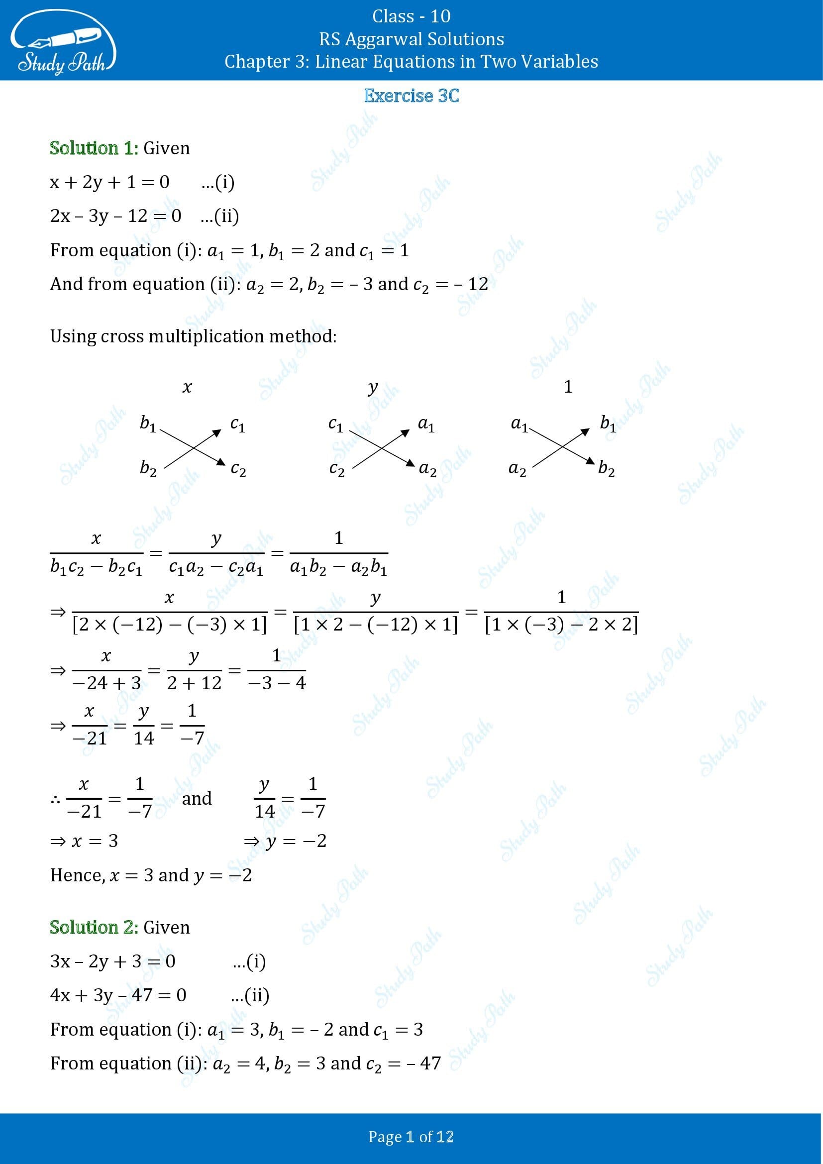 RS Aggarwal Solutions for Class 10 Chapter 3 Linear Equations in Two Variables Exercise 3C 00001