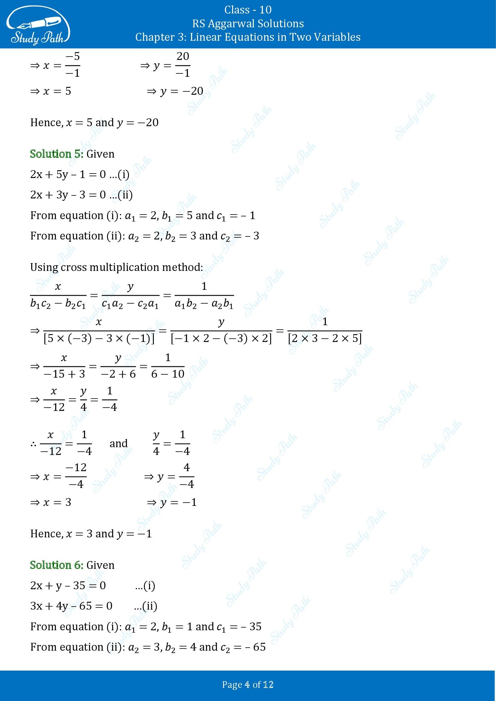 RS Aggarwal Solutions for Class 10 Chapter 3 Linear Equations in Two Variables Exercise 3C 00004