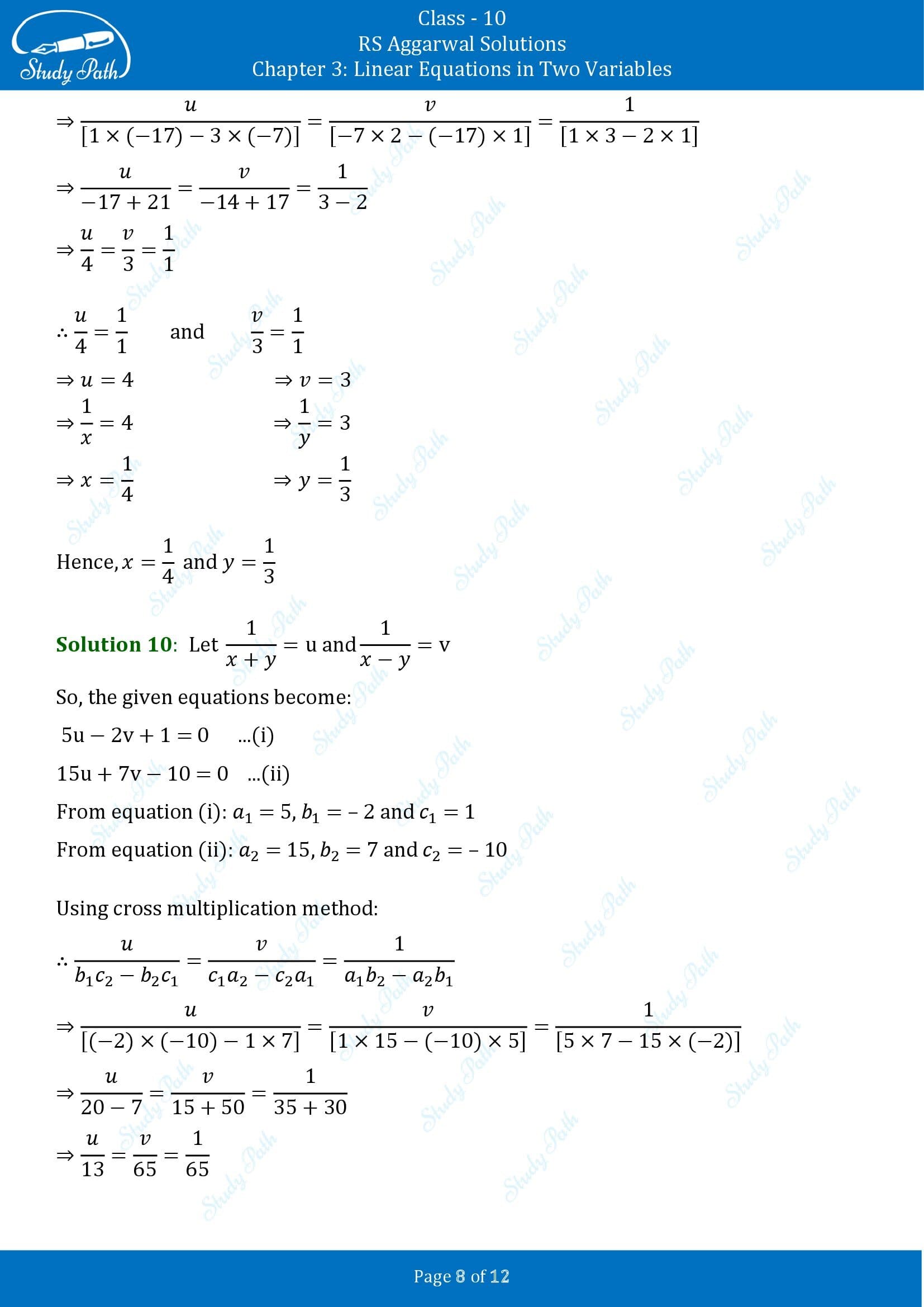 RS Aggarwal Solutions for Class 10 Chapter 3 Linear Equations in Two Variables Exercise 3C 00008