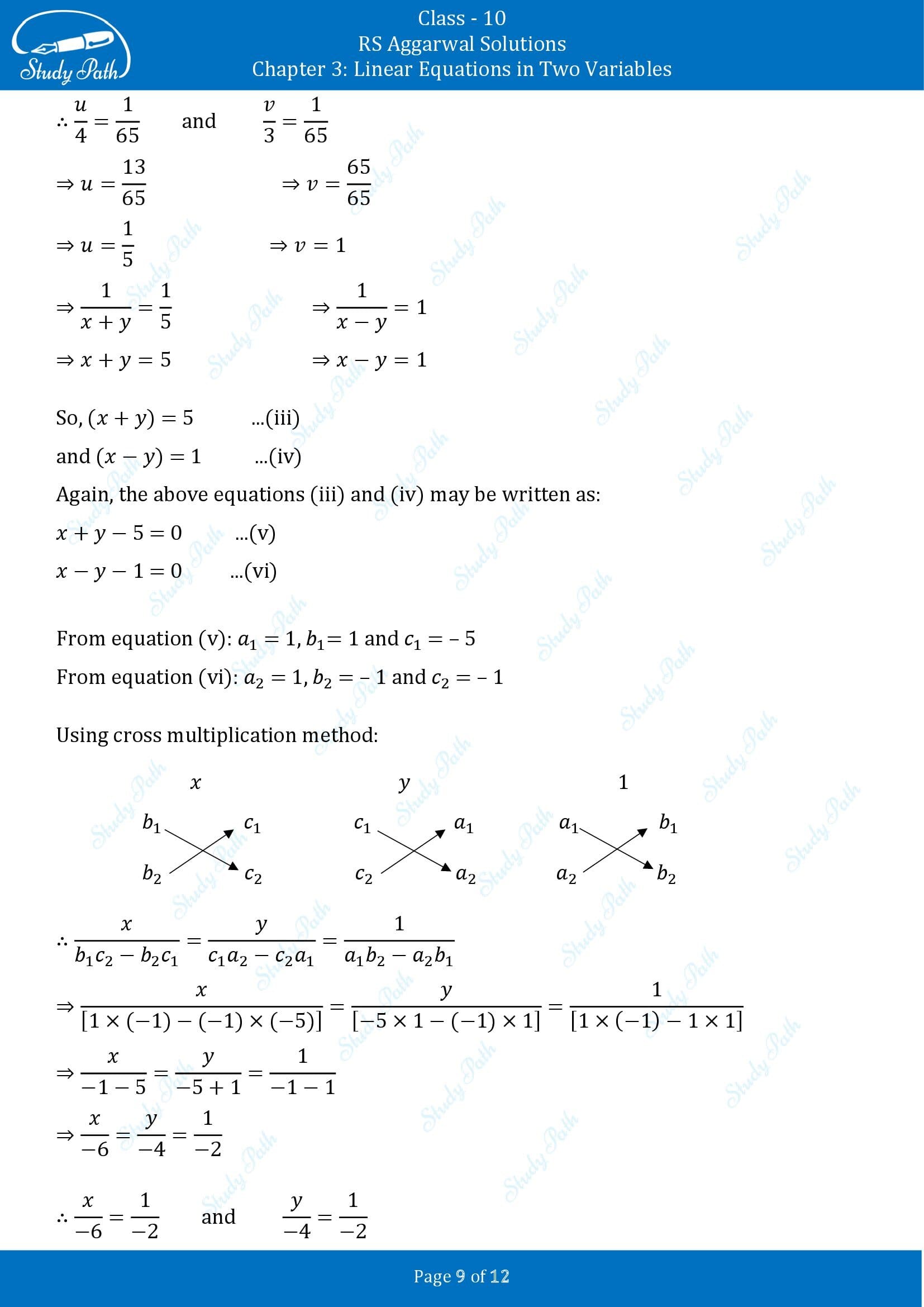 RS Aggarwal Solutions for Class 10 Chapter 3 Linear Equations in Two Variables Exercise 3C 00009