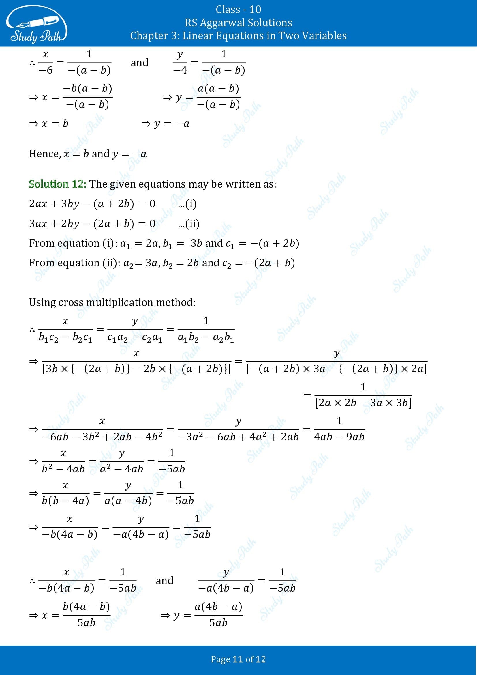 RS Aggarwal Solutions for Class 10 Chapter 3 Linear Equations in Two Variables Exercise 3C 00011