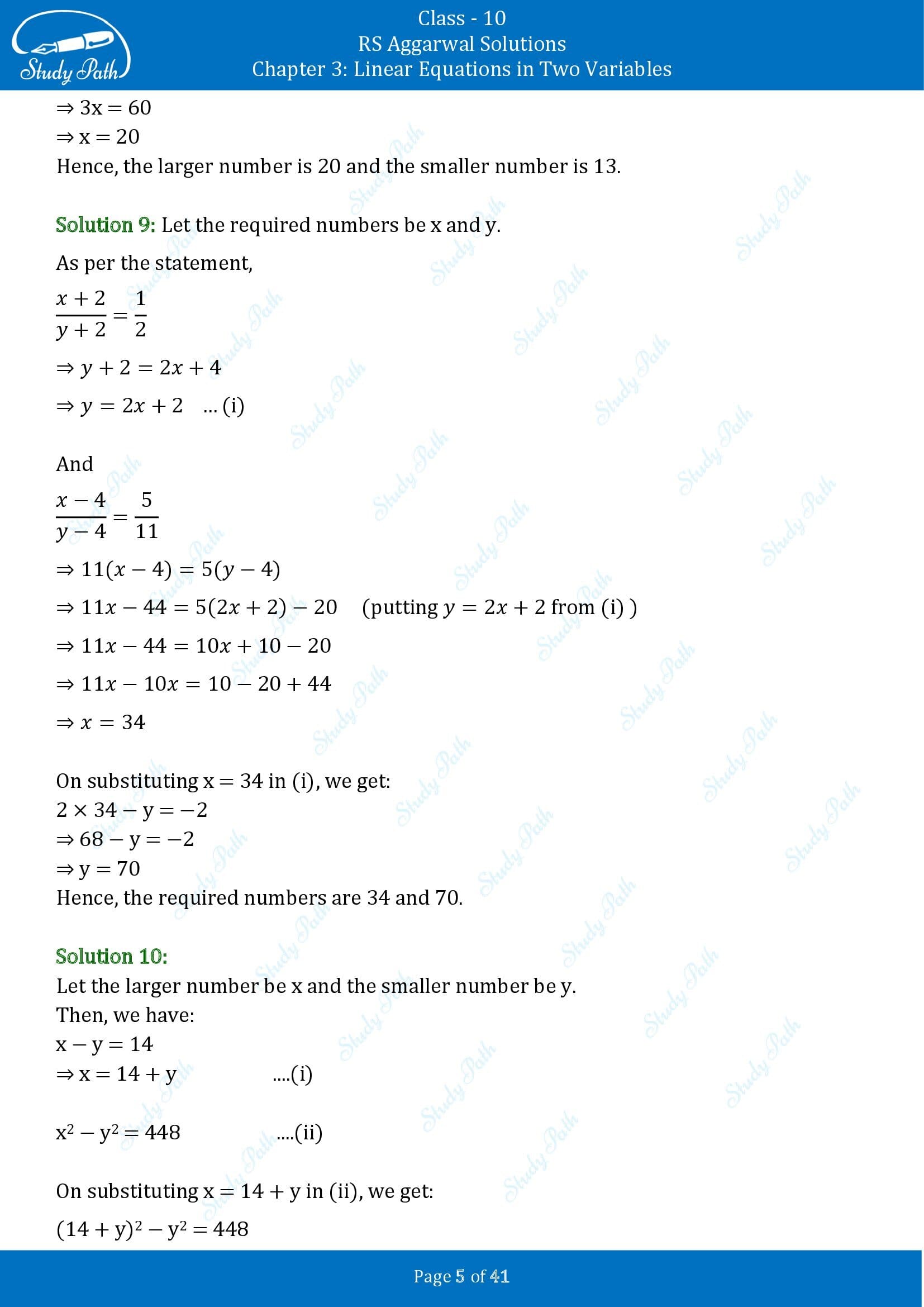 RS Aggarwal Solutions for Class 10 Chapter 3 Linear Equations in Two Variables Exercise 3E 00005