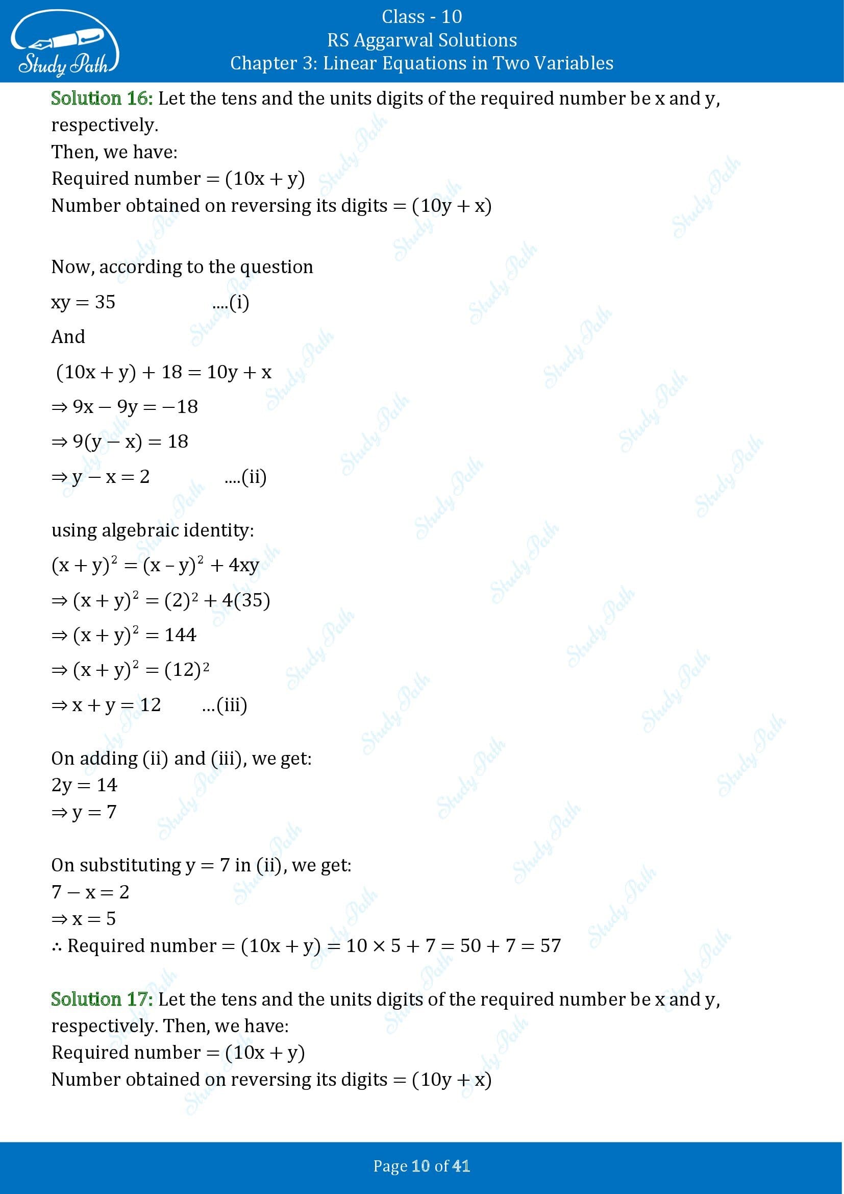 RS Aggarwal Solutions for Class 10 Chapter 3 Linear Equations in Two Variables Exercise 3E 00010