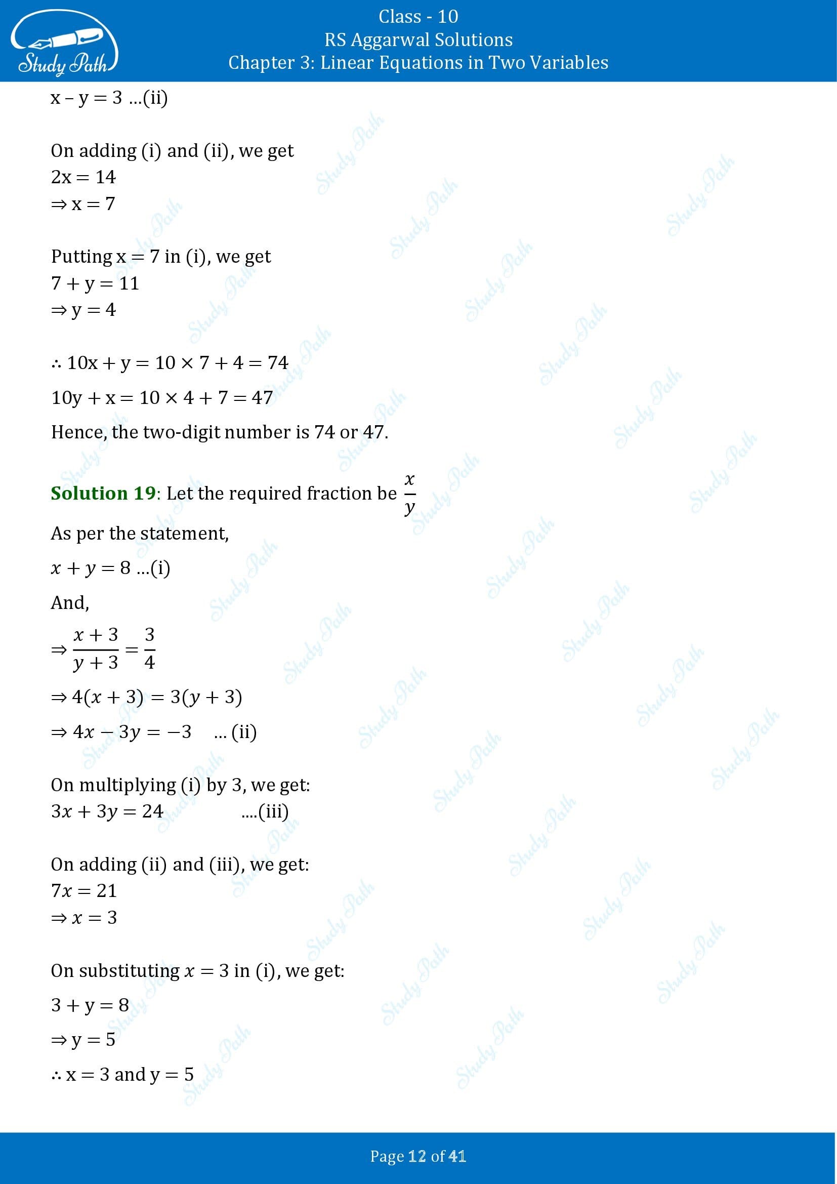 RS Aggarwal Solutions for Class 10 Chapter 3 Linear Equations in Two Variables Exercise 3E 00012