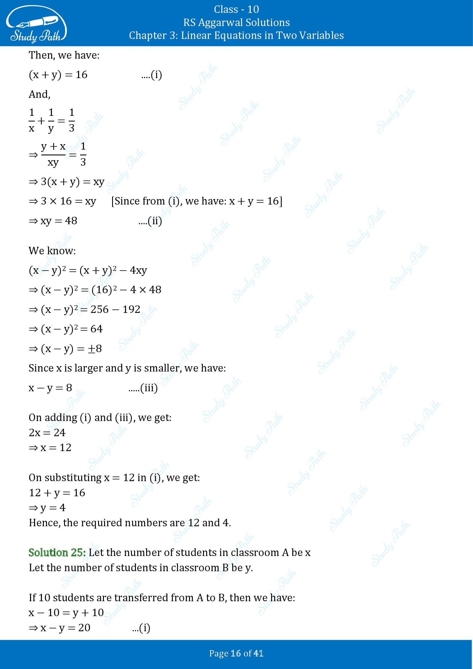 RS Aggarwal Solutions for Class 10 Chapter 3 Linear Equations in Two Variables Exercise 3E 00016