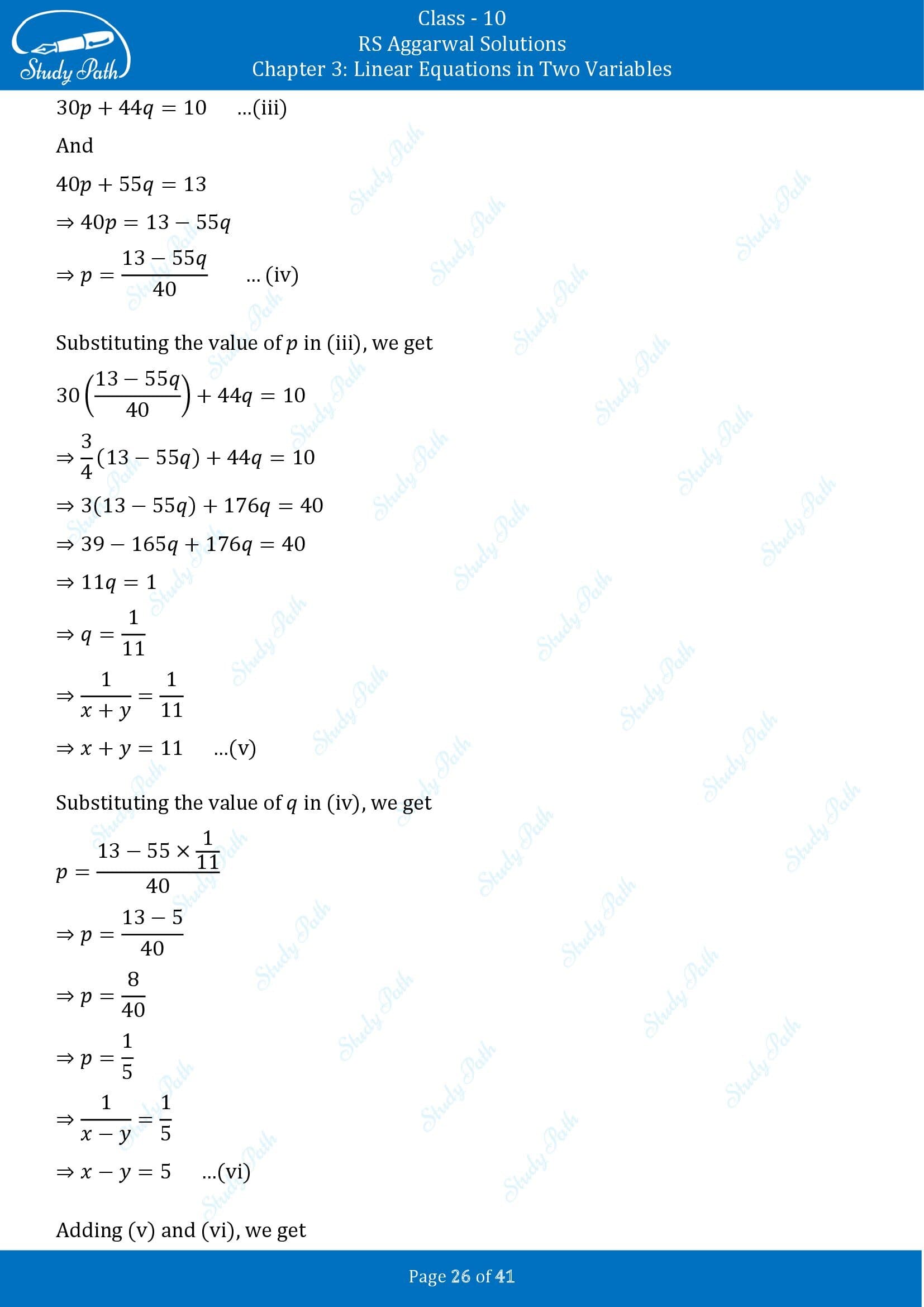 RS Aggarwal Solutions for Class 10 Chapter 3 Linear Equations in Two Variables Exercise 3E 00026