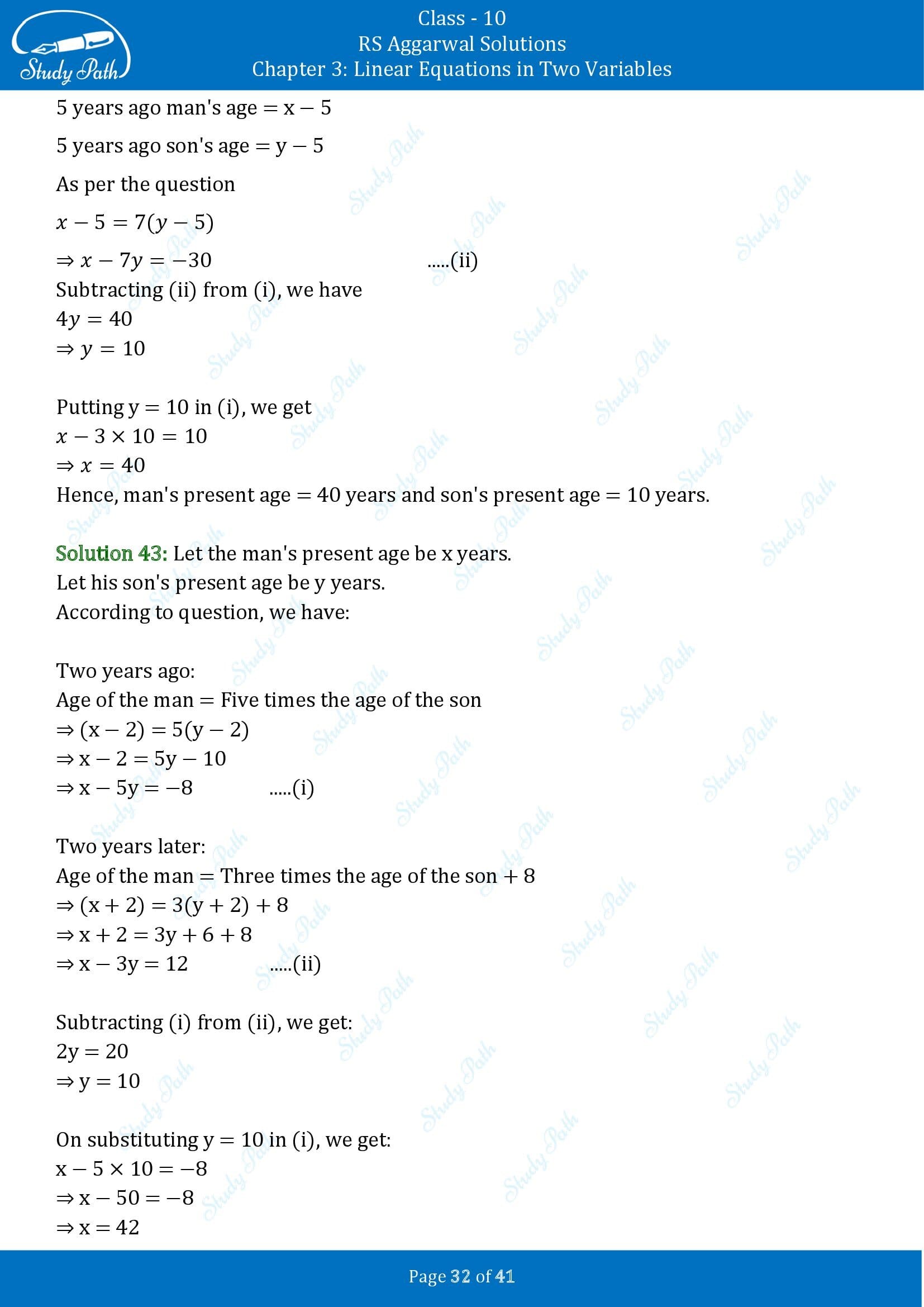 RS Aggarwal Solutions for Class 10 Chapter 3 Linear Equations in Two Variables Exercise 3E 00032