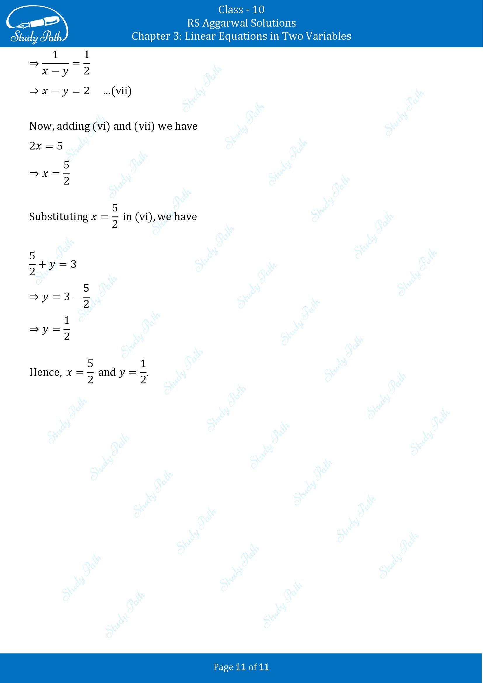 RS Aggarwal Solutions for Class 10 Chapter 3 Linear Equations in Two Variables Exercise 3F 00011