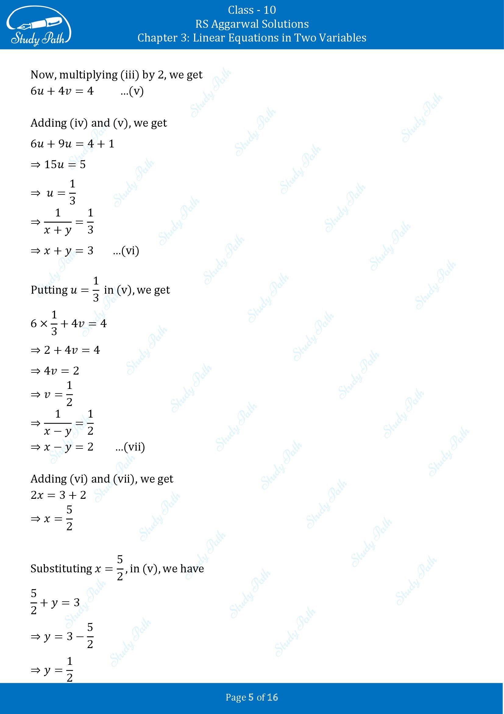 RS Aggarwal Solutions for Class 10 Chapter 3 Linear Equations in Two Variables Multiple Choice Questions 00005