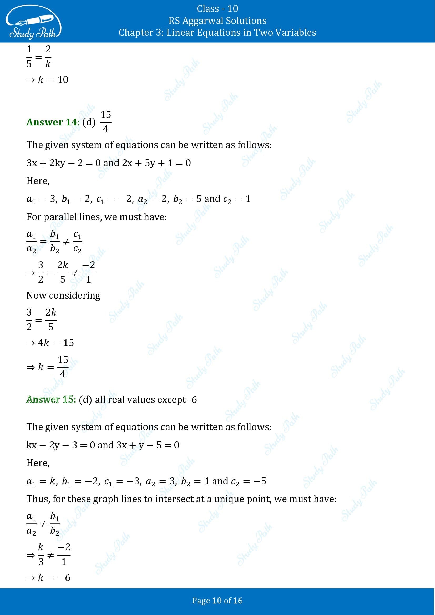 RS Aggarwal Solutions for Class 10 Chapter 3 Linear Equations in Two Variables Multiple Choice Questions 00010