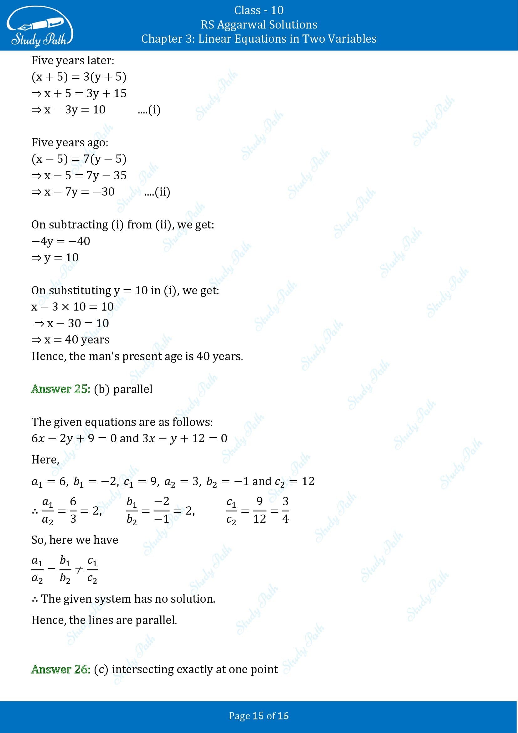 RS Aggarwal Solutions for Class 10 Chapter 3 Linear Equations in Two Variables Multiple Choice Questions 00015