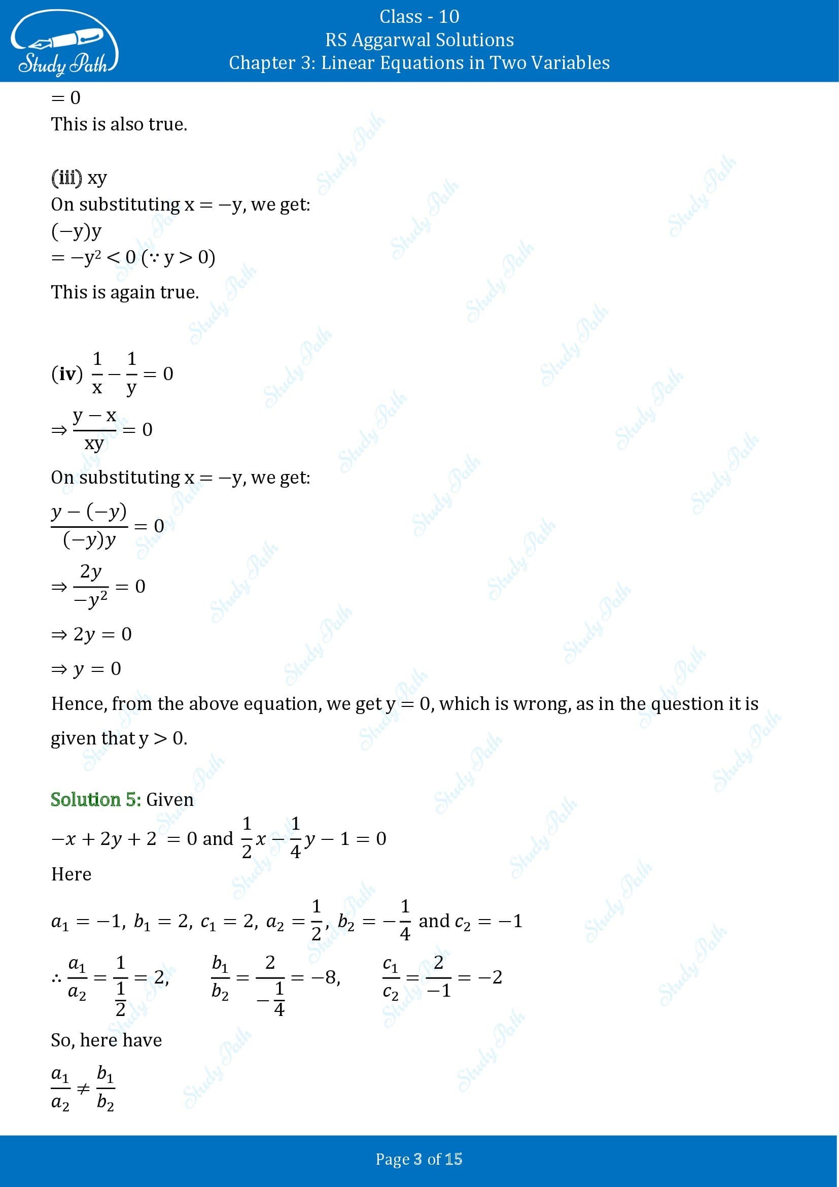 RS Aggarwal Solutions for Class 10 Chapter 3 Linear Equations in Two Variables Test Yourself 00003