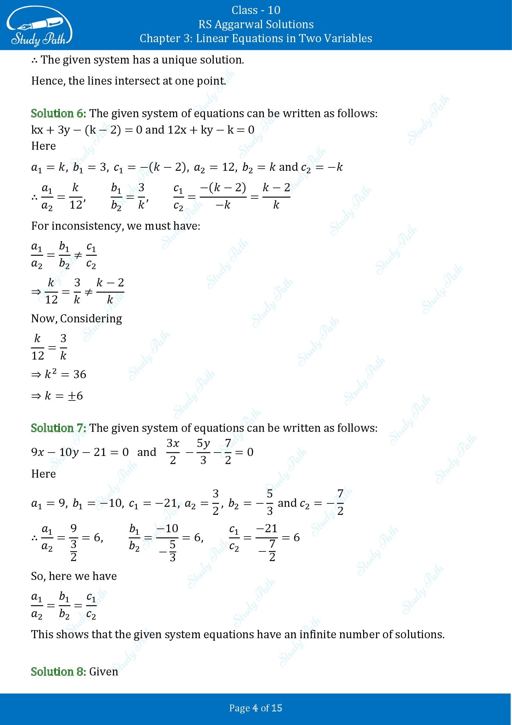 RS Aggarwal Solutions for Class 10 Chapter 3 Linear Equations in Two Variables Test Yourself 00004