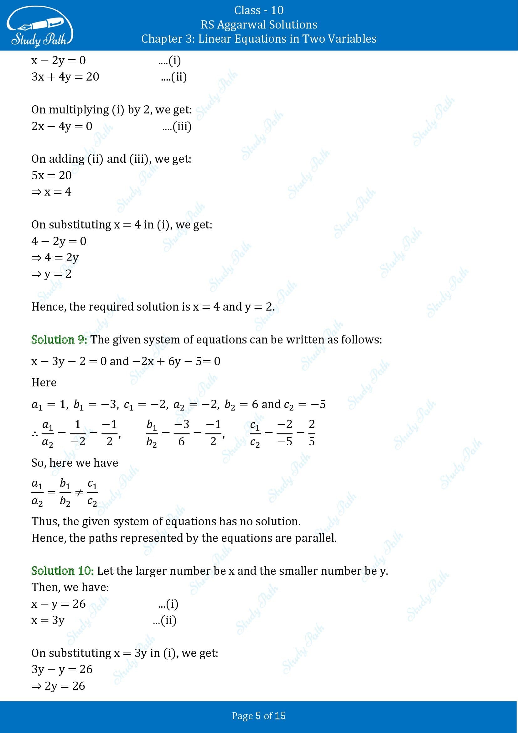 RS Aggarwal Solutions for Class 10 Chapter 3 Linear Equations in Two Variables Test Yourself 00005