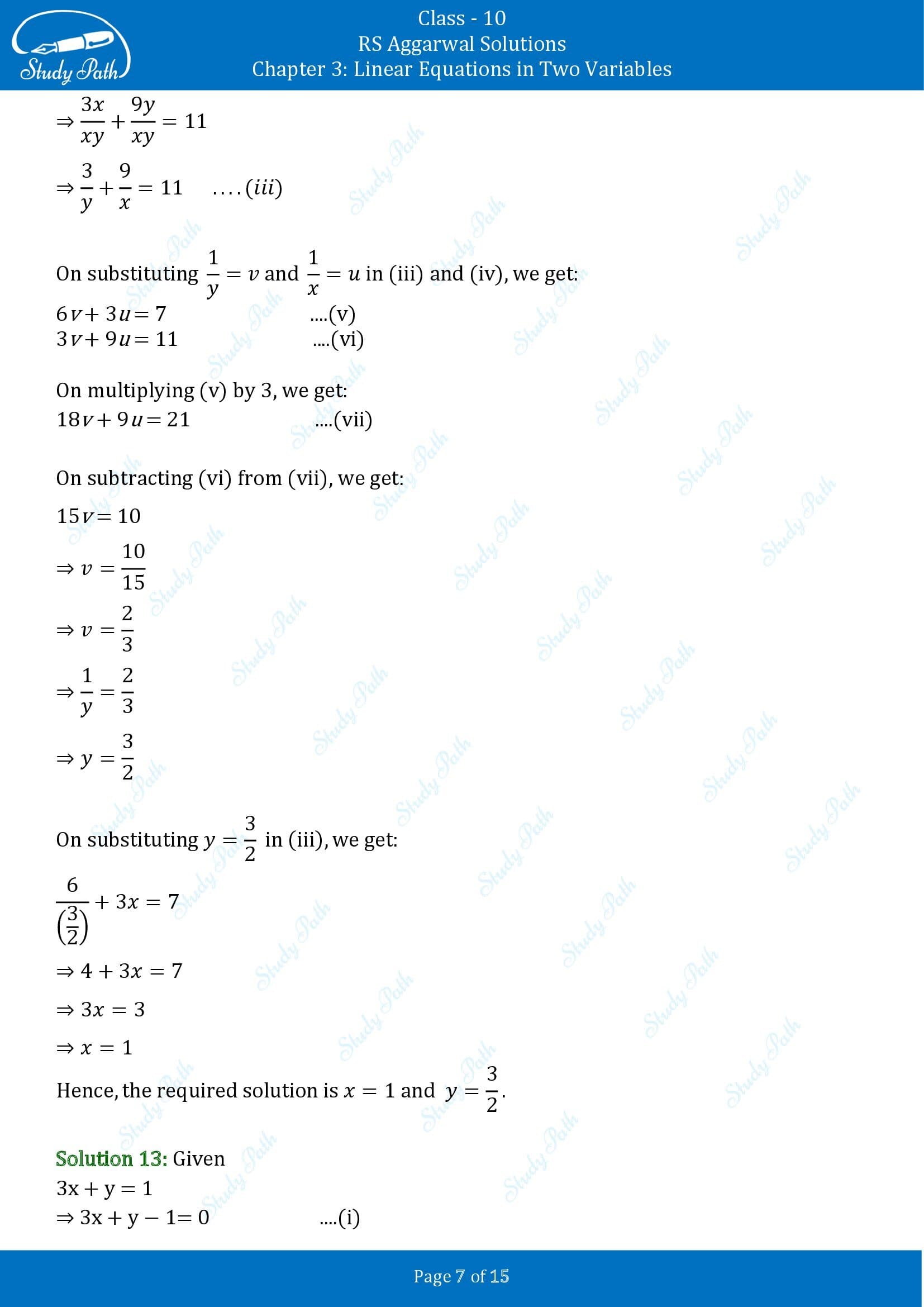 RS Aggarwal Solutions for Class 10 Chapter 3 Linear Equations in Two Variables Test Yourself 00007