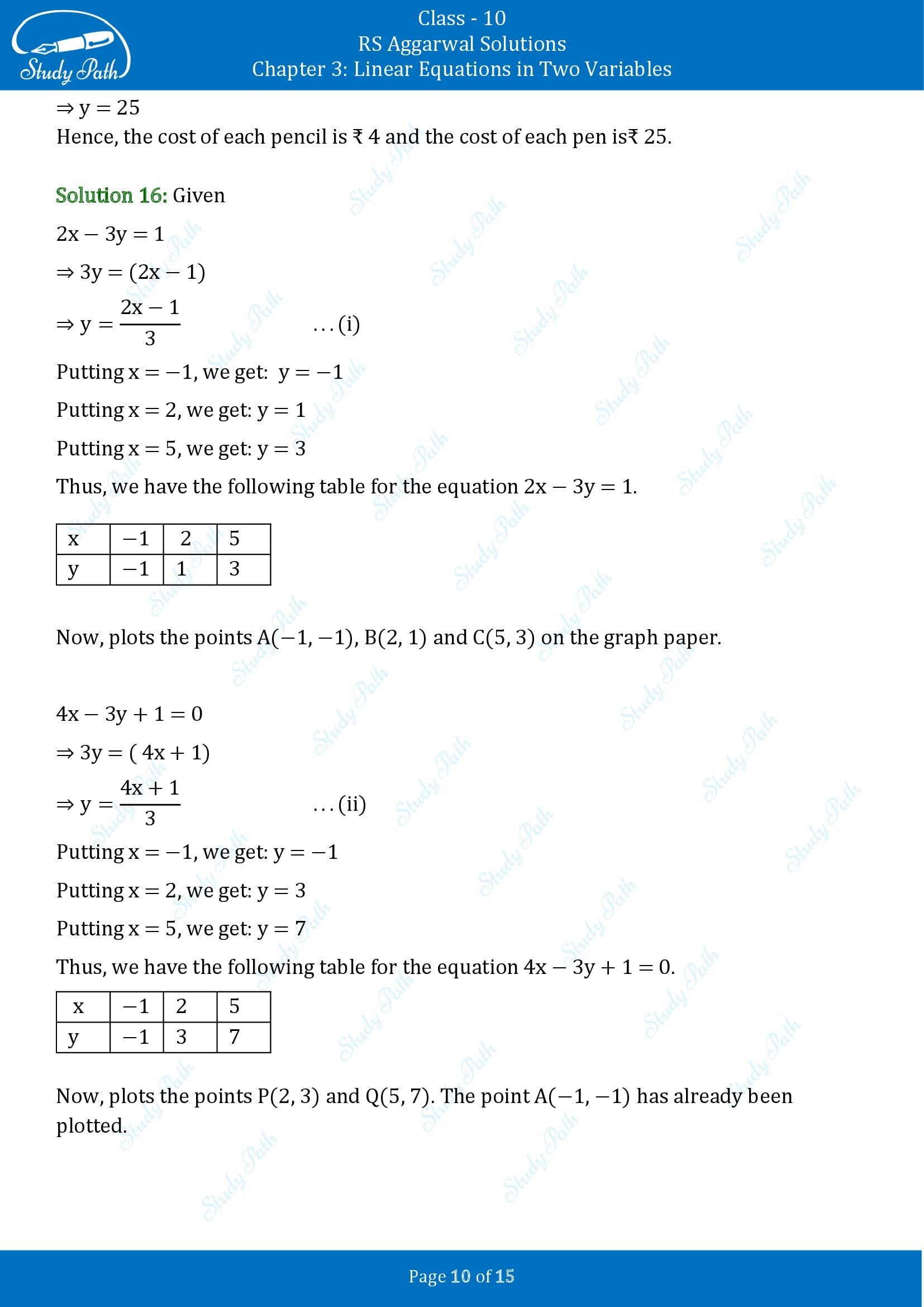 RS Aggarwal Solutions for Class 10 Chapter 3 Linear Equations in Two Variables Test Yourself 00010