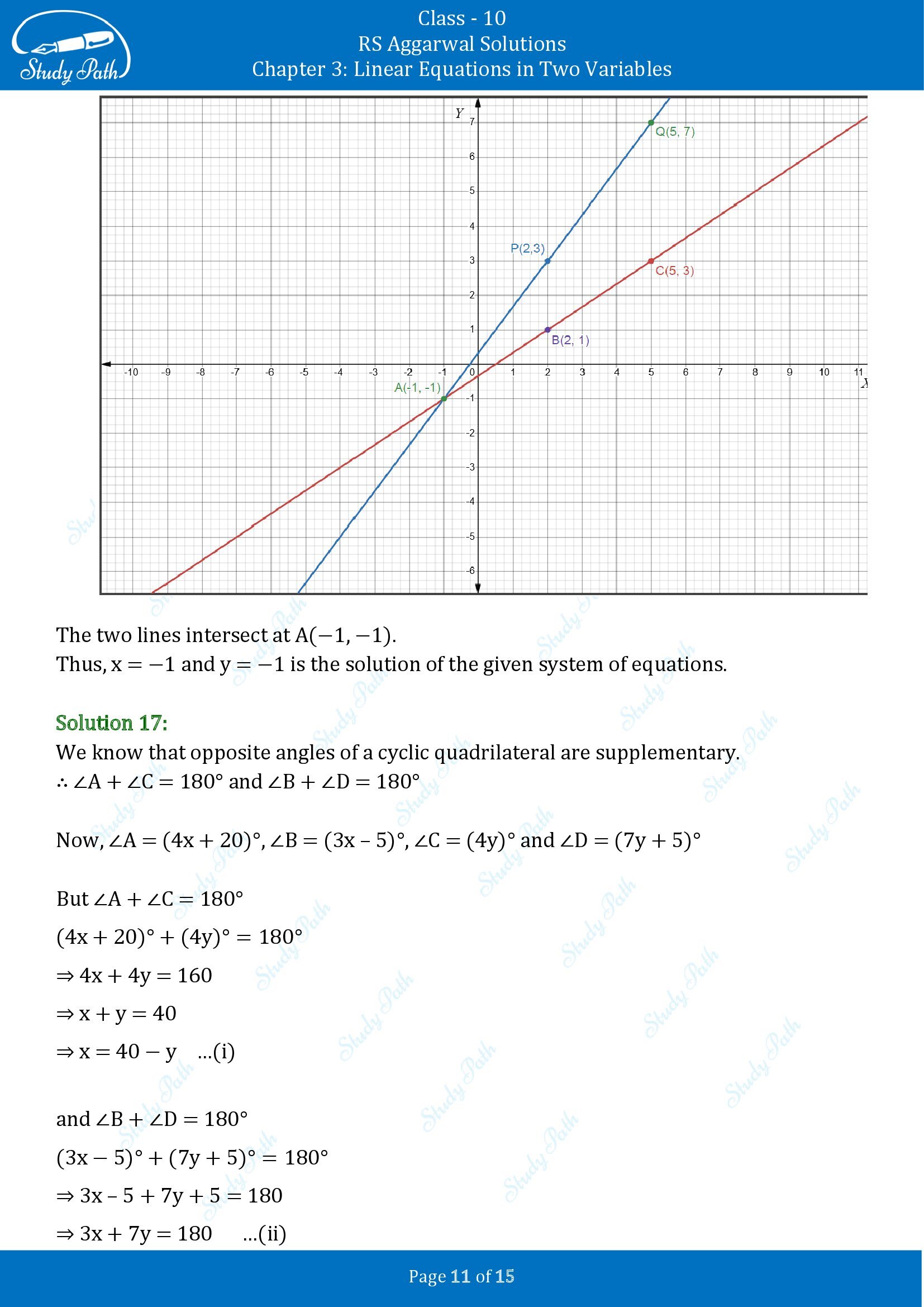 RS Aggarwal Solutions for Class 10 Chapter 3 Linear Equations in Two Variables Test Yourself 00011