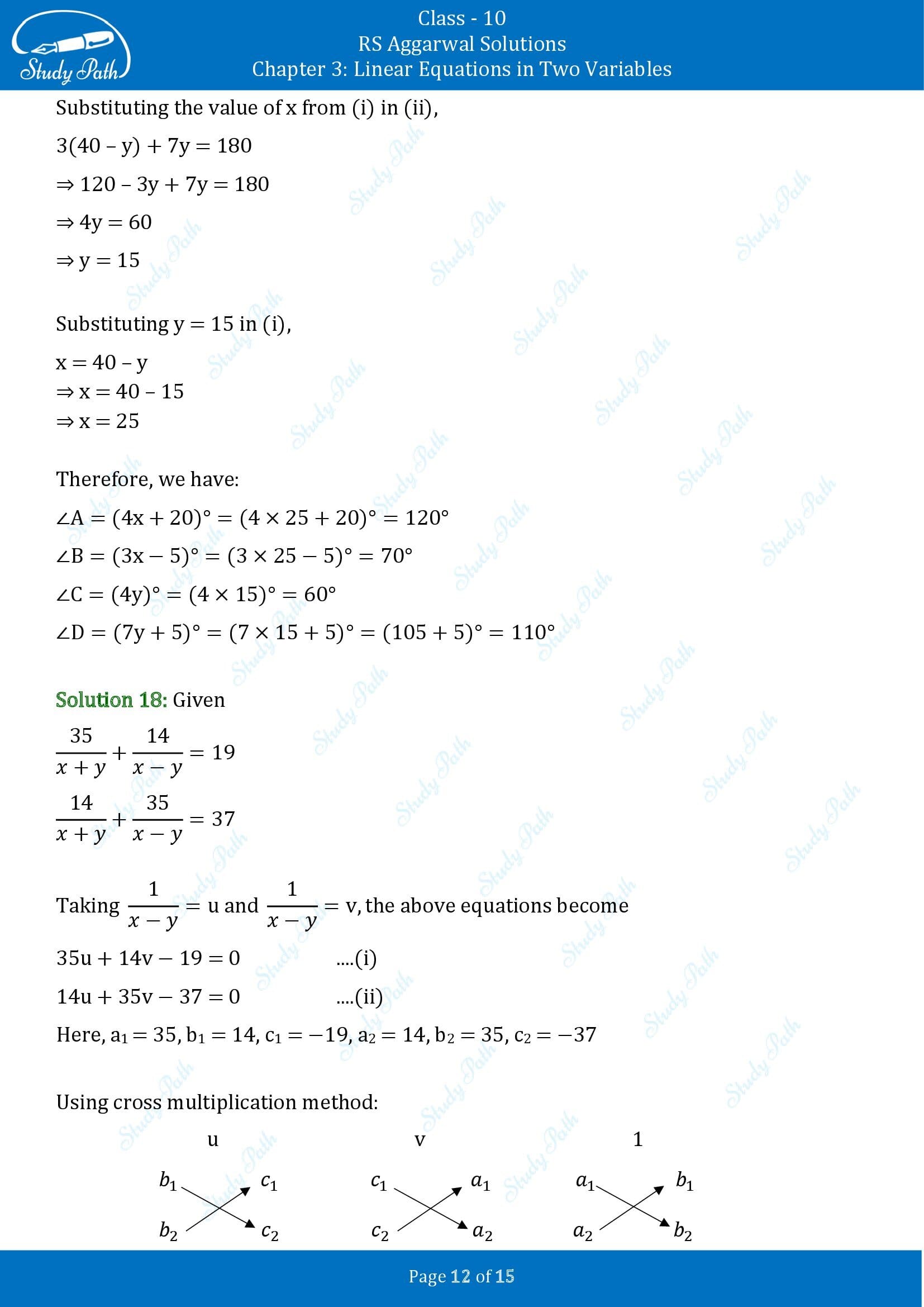 RS Aggarwal Solutions for Class 10 Chapter 3 Linear Equations in Two Variables Test Yourself 00012