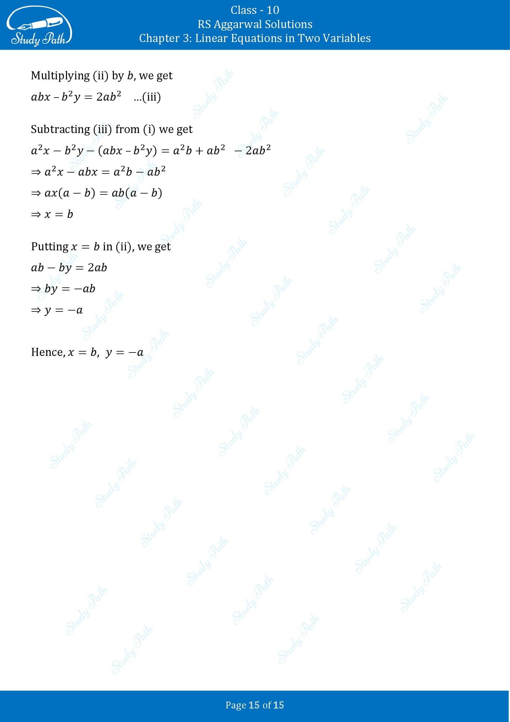 RS Aggarwal Solutions for Class 10 Chapter 3 Linear Equations in Two Variables Test Yourself 00015