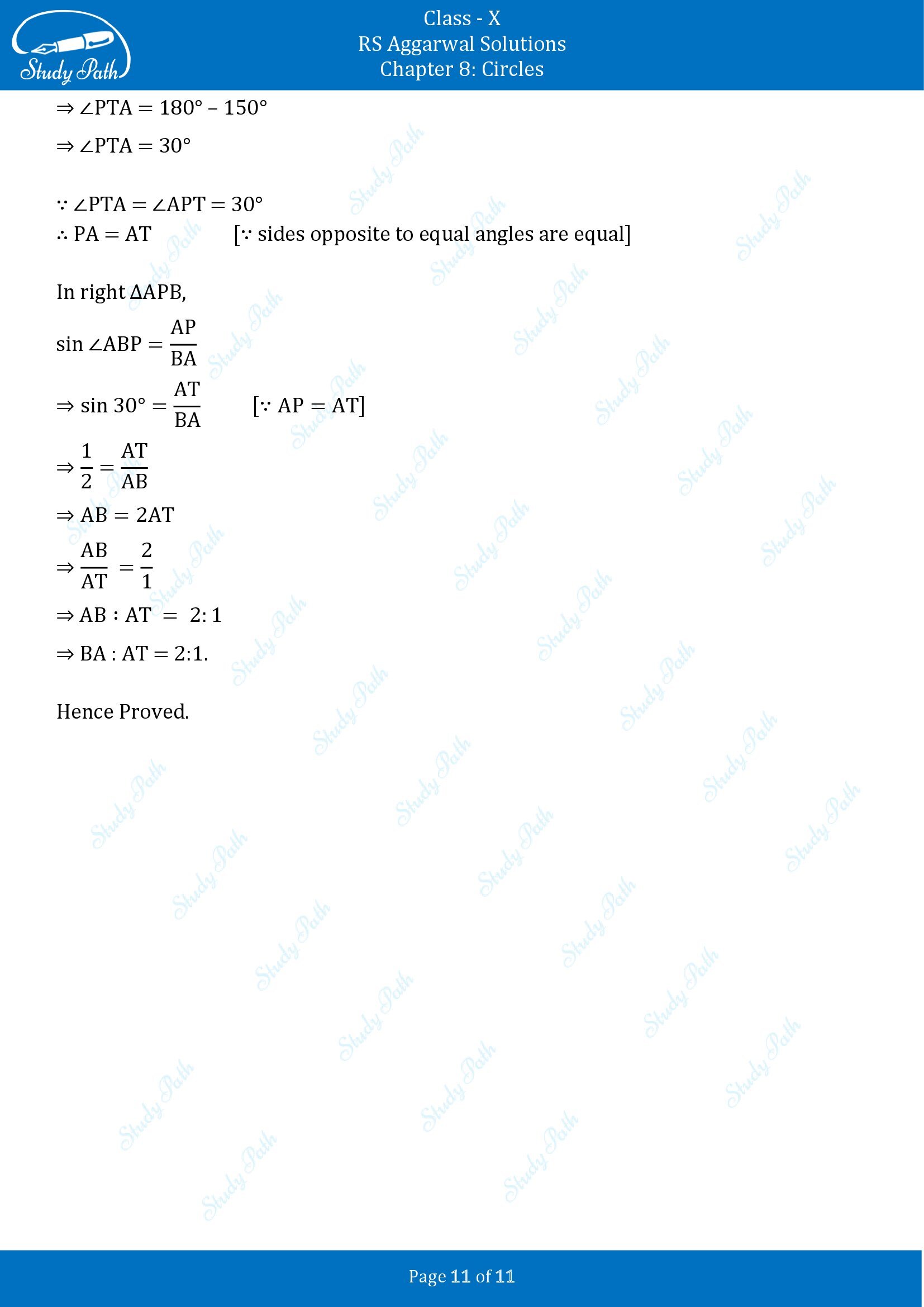 RS Aggarwal Solutions for Class 10 Chapter 8 Circles Exercise 8A 00011