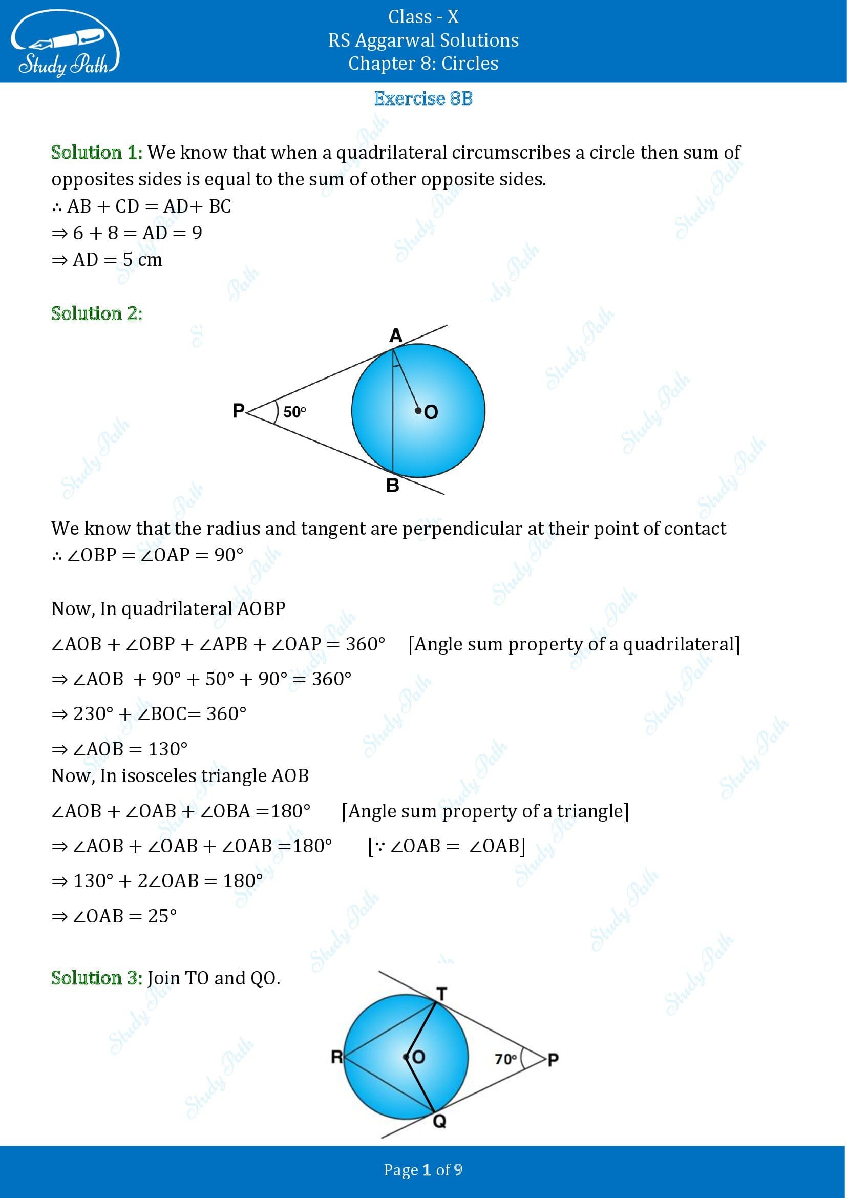 RS Aggarwal Solutions for Class 10 Chapter 8 Circles Exercise 8B 00001