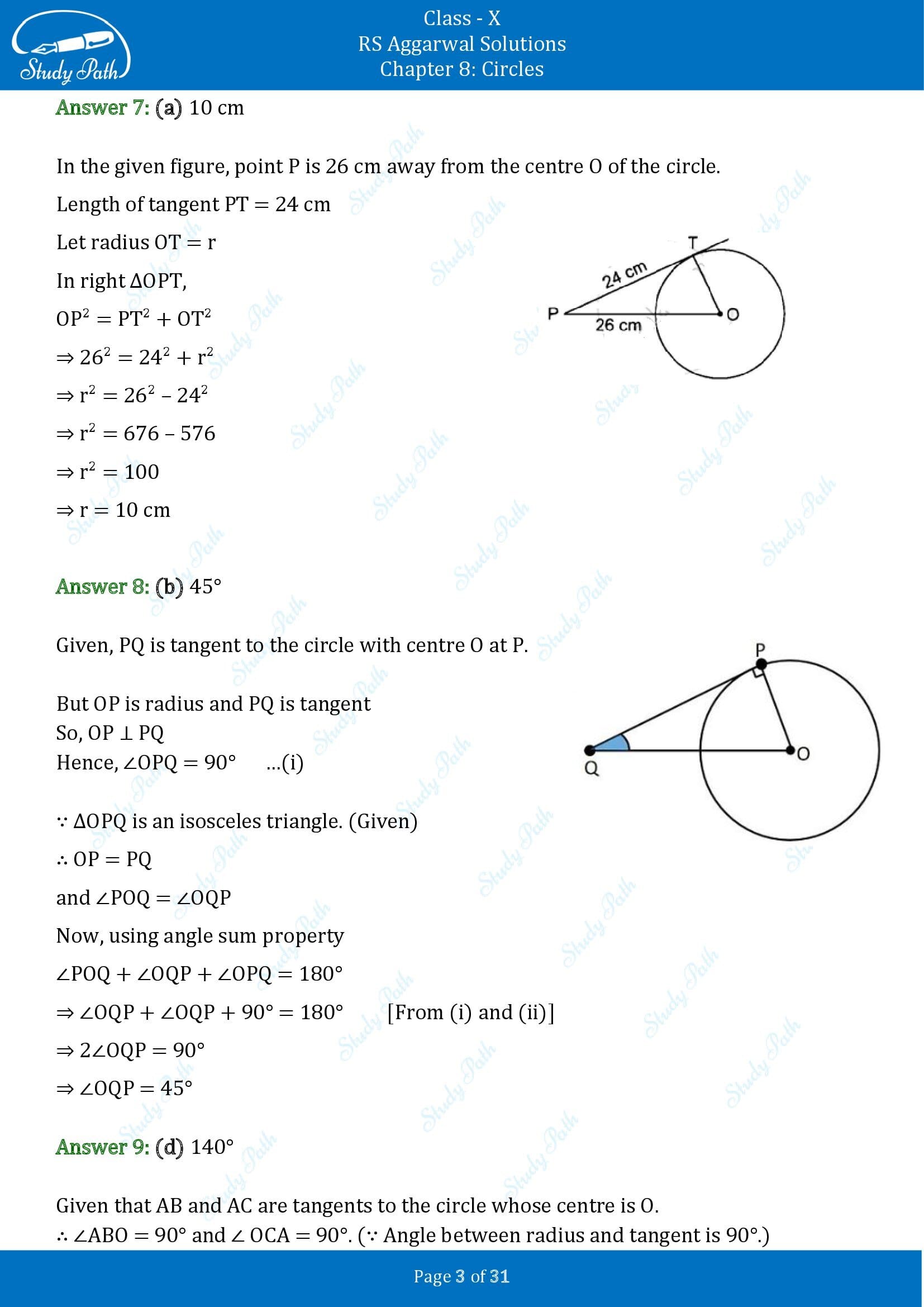 RS Aggarwal Solutions for Class 10 Chapter 8 Circles Multiple Choice Questions 8 00003