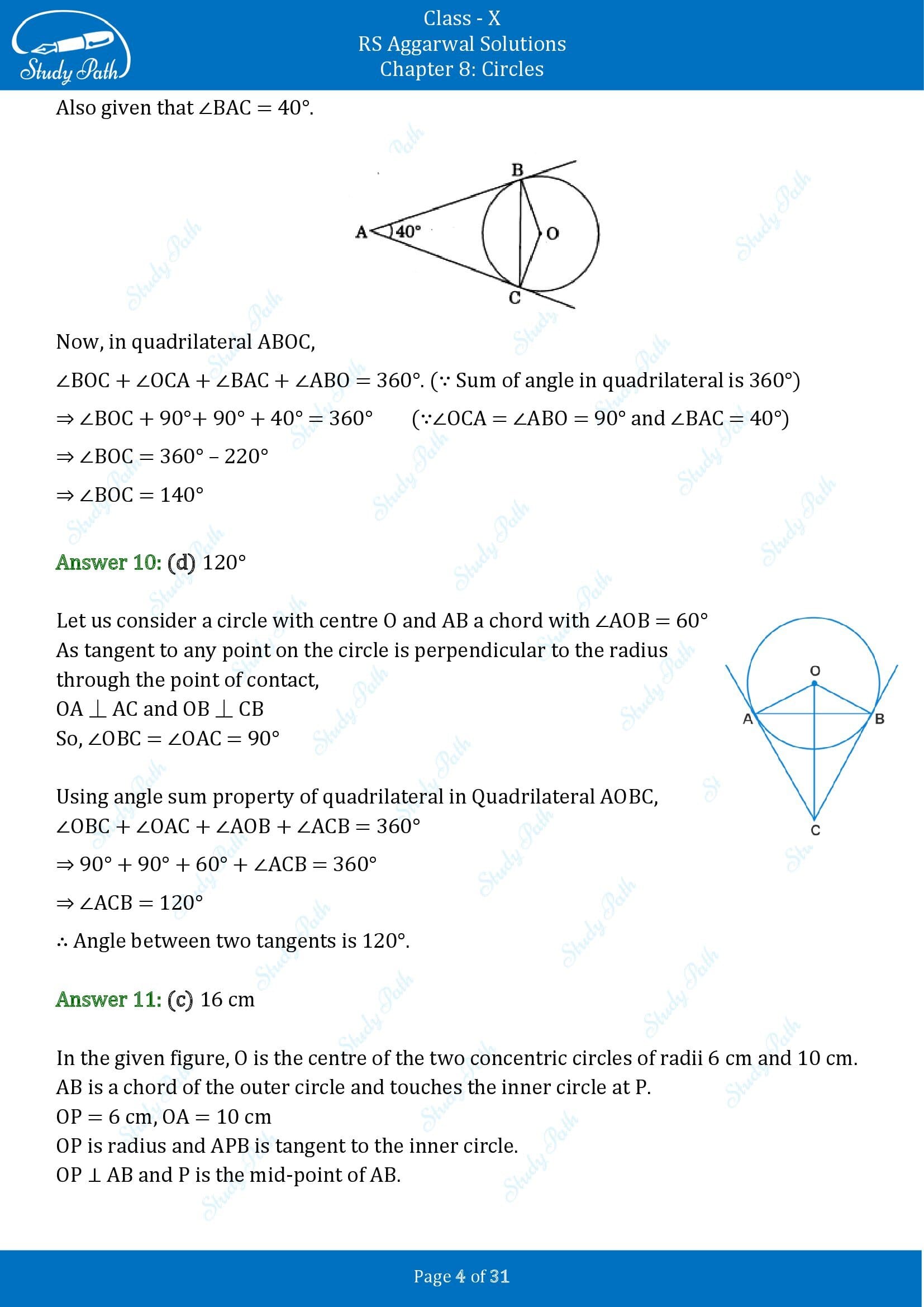 RS Aggarwal Solutions for Class 10 Chapter 8 Circles Multiple Choice Questions 8 00004