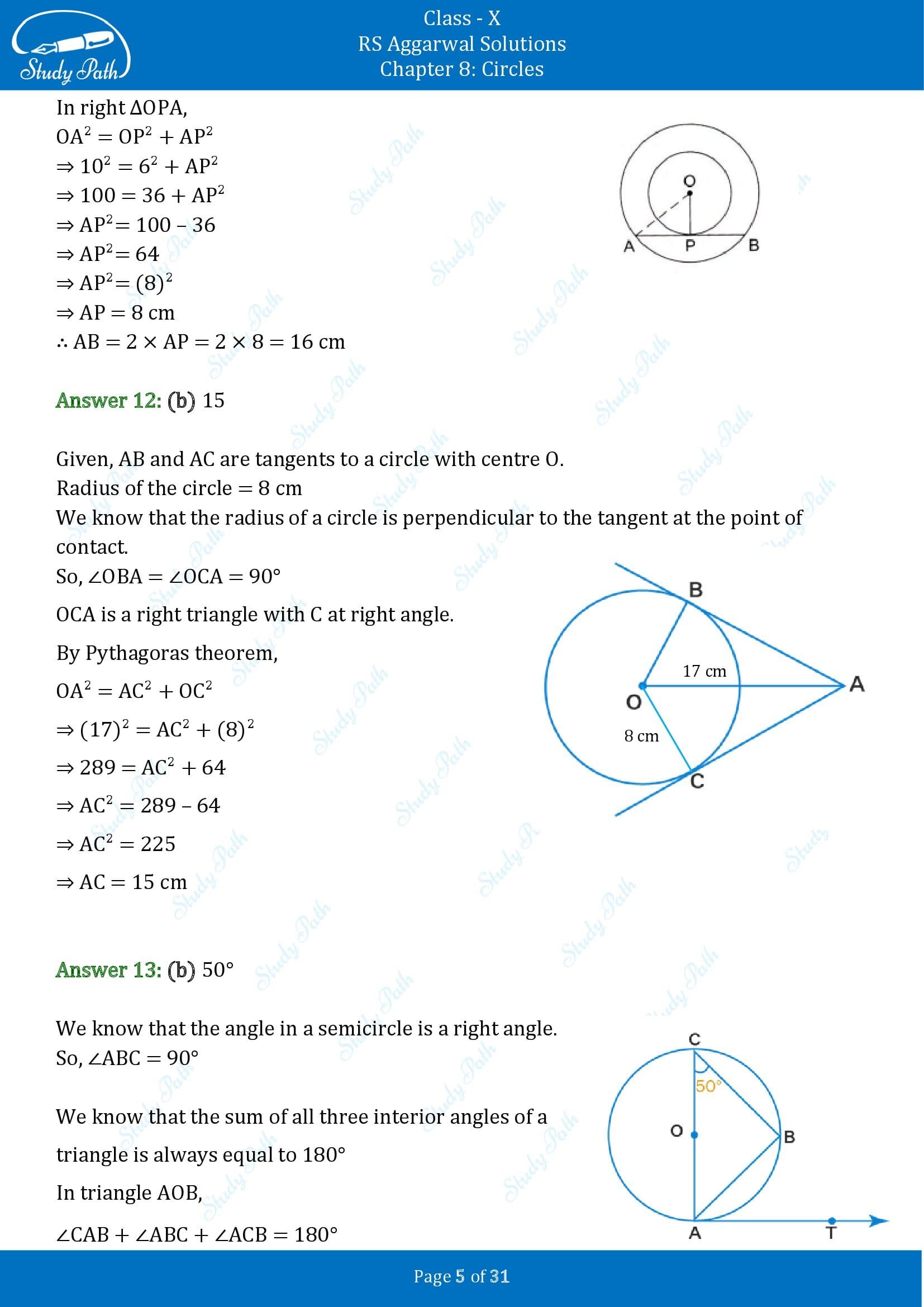 RS Aggarwal Solutions for Class 10 Chapter 8 Circles Multiple Choice Questions 8 00005