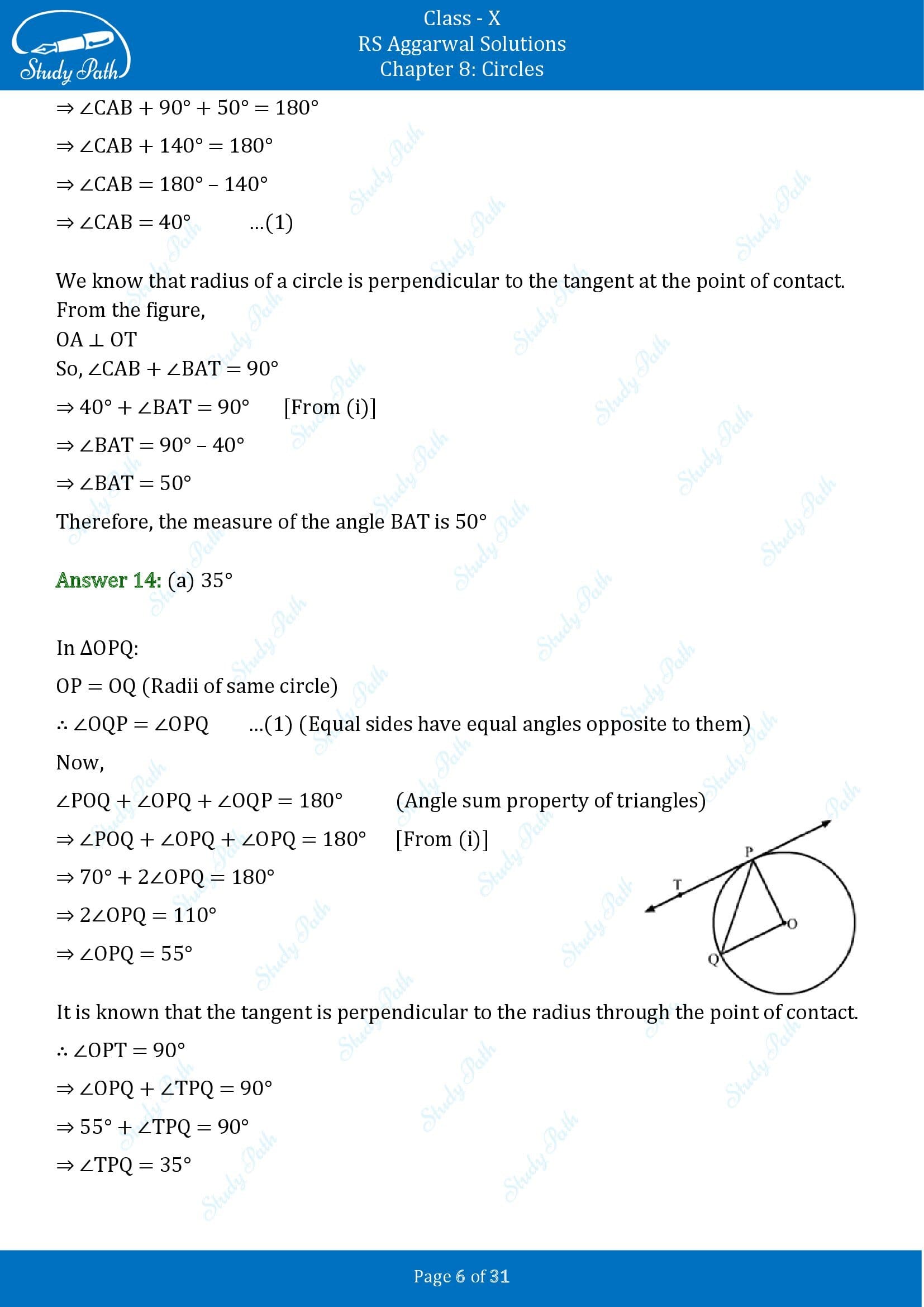 RS Aggarwal Solutions for Class 10 Chapter 8 Circles Multiple Choice Questions 8 00006