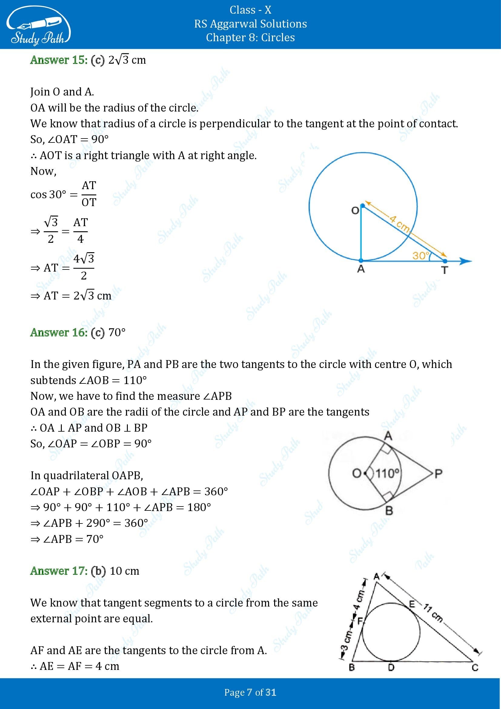 RS Aggarwal Solutions for Class 10 Chapter 8 Circles Multiple Choice Questions 8 00007