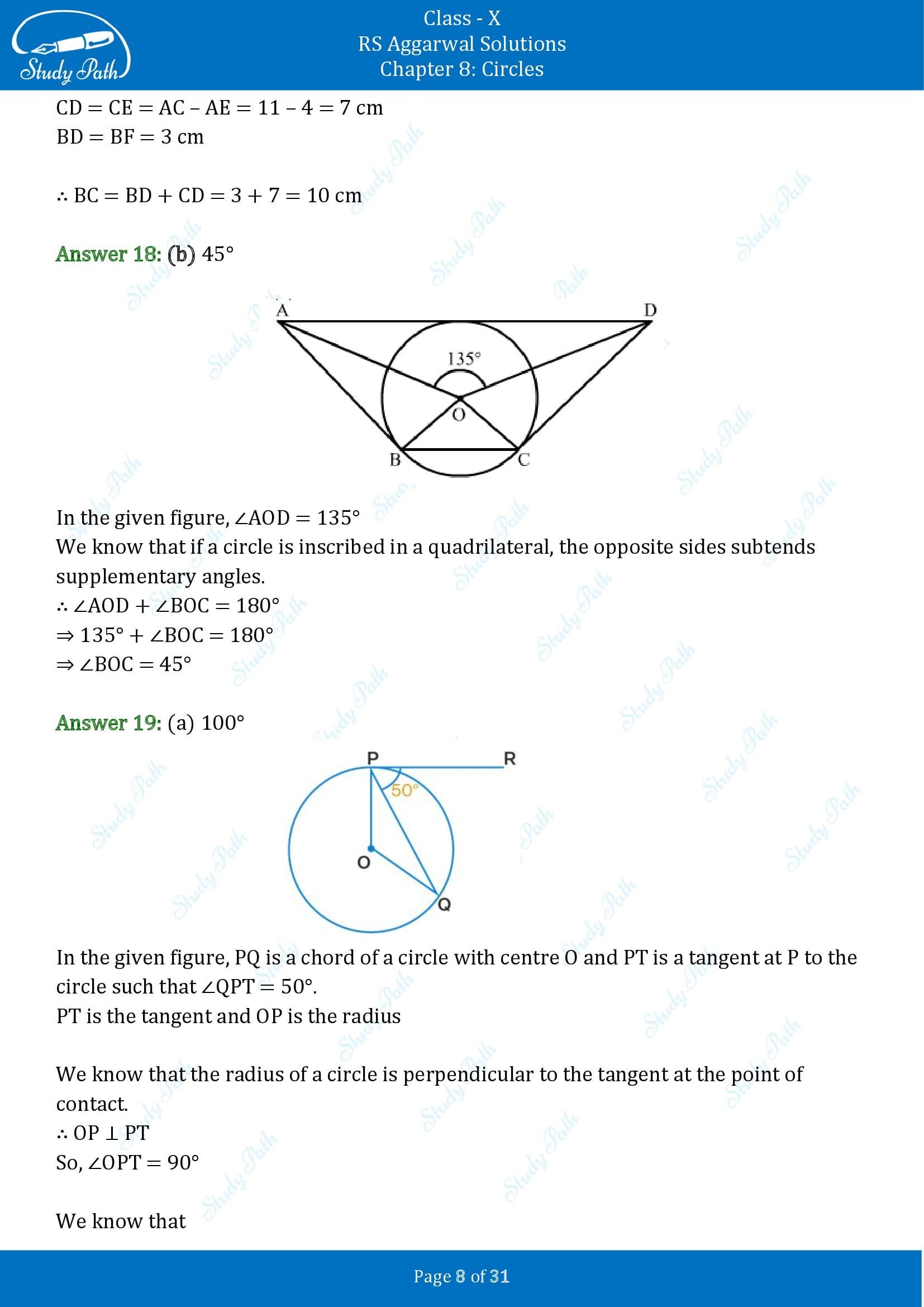 RS Aggarwal Solutions for Class 10 Chapter 8 Circles Multiple Choice Questions 8 00008