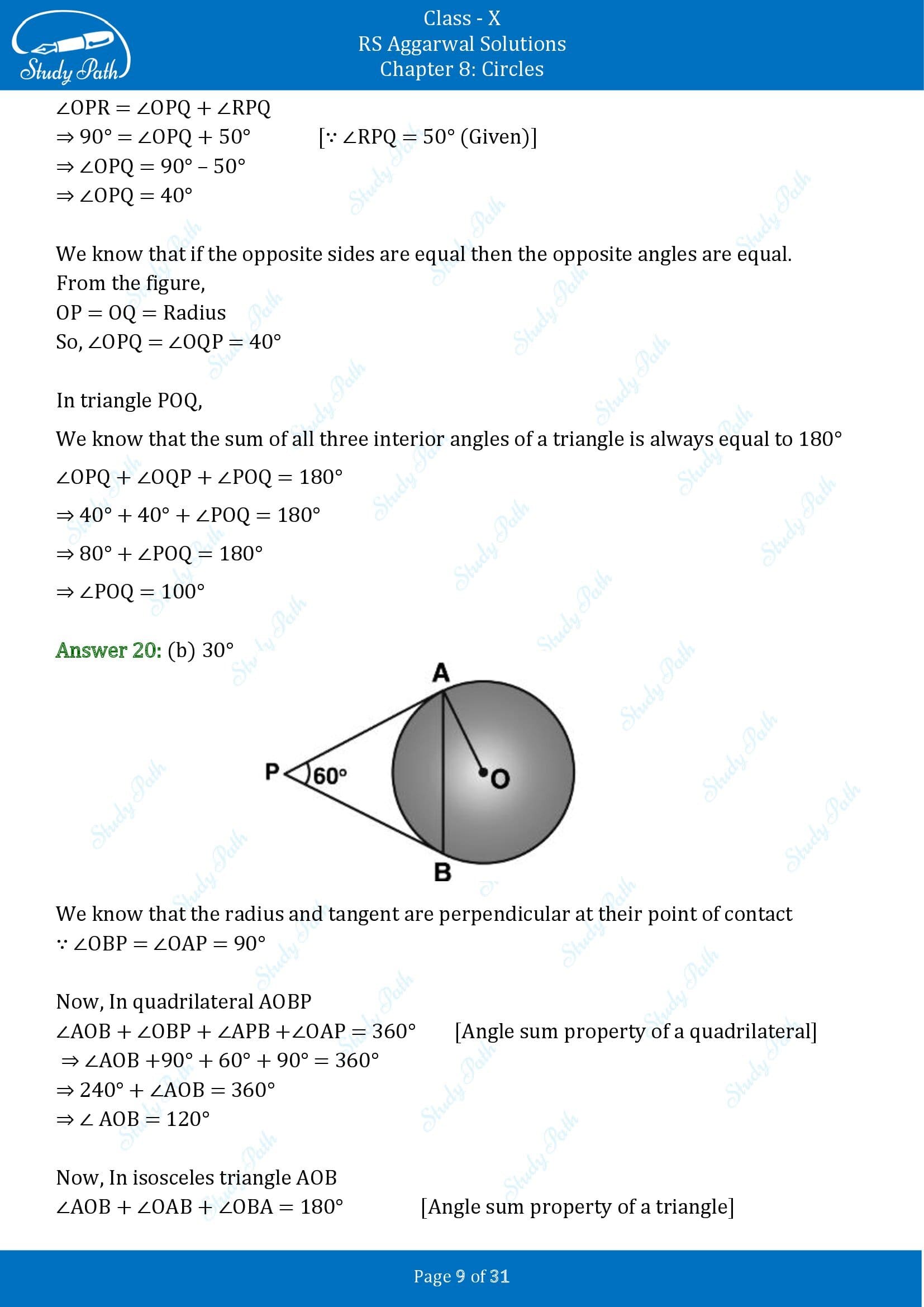 RS Aggarwal Solutions for Class 10 Chapter 8 Circles Multiple Choice Questions 8 00009