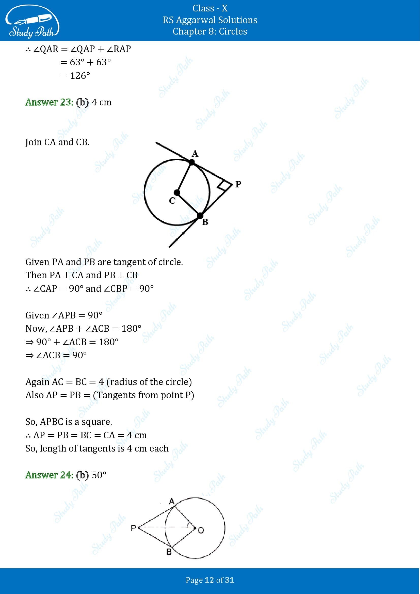 RS Aggarwal Solutions for Class 10 Chapter 8 Circles Multiple Choice Questions 8 00012