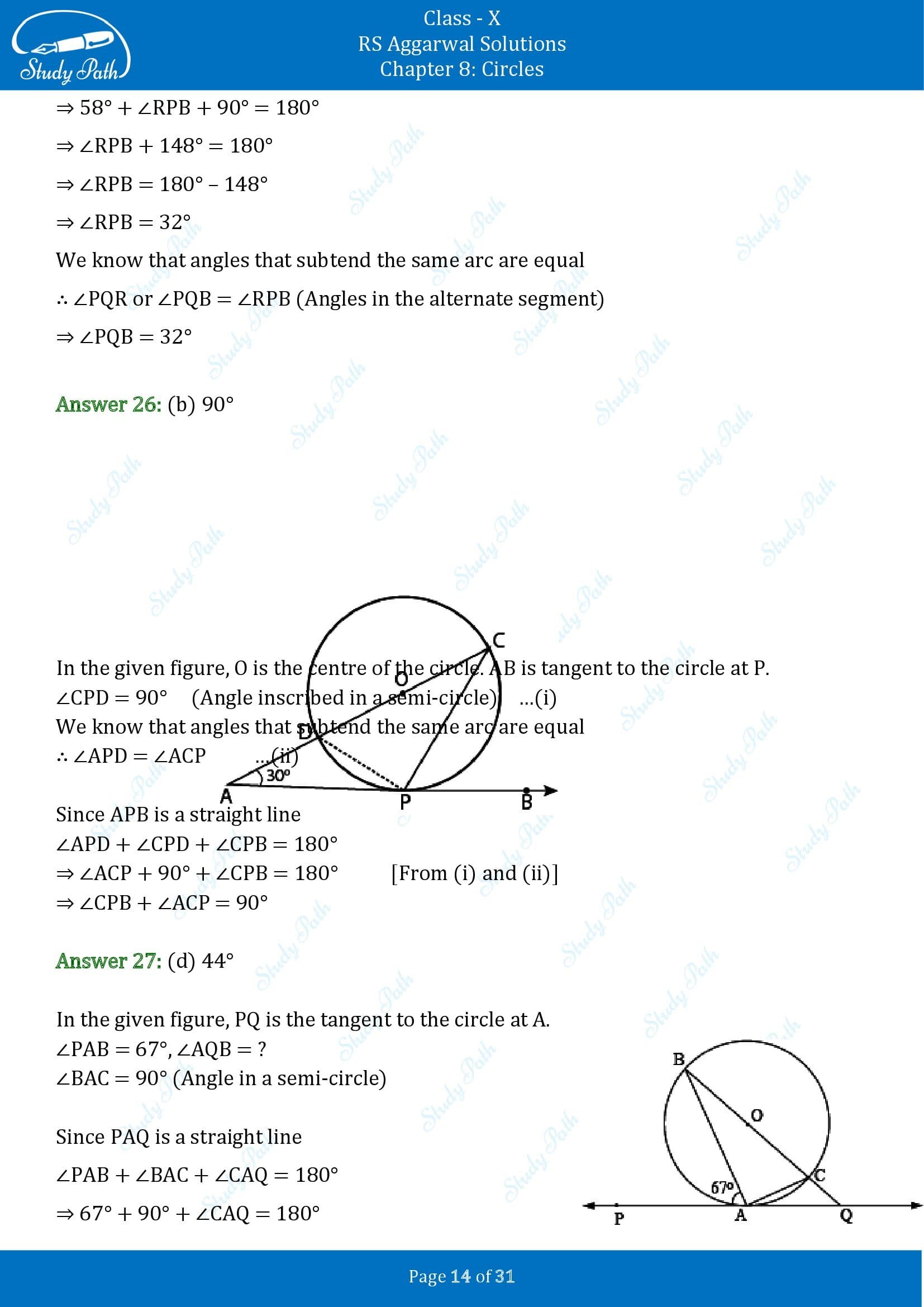 RS Aggarwal Solutions for Class 10 Chapter 8 Circles Multiple Choice Questions 8 00014