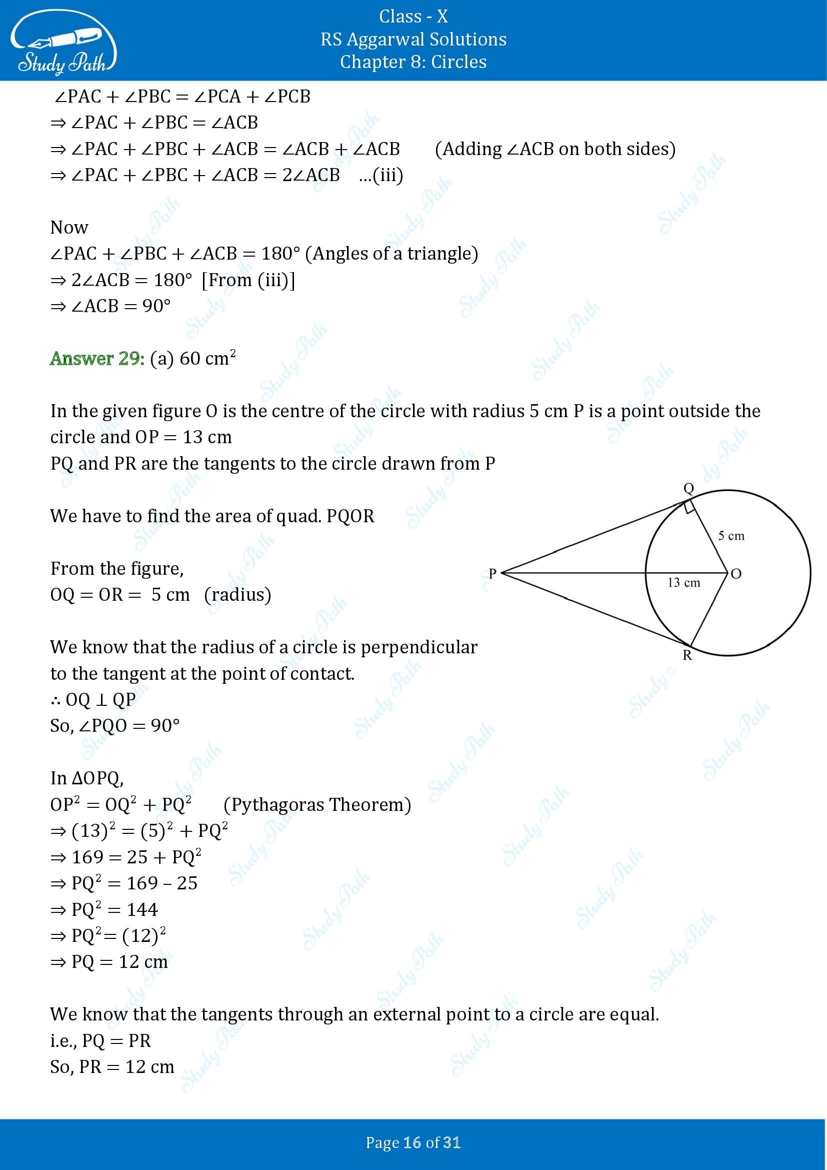 RS Aggarwal Solutions for Class 10 Chapter 8 Circles Multiple Choice Questions 8 00016