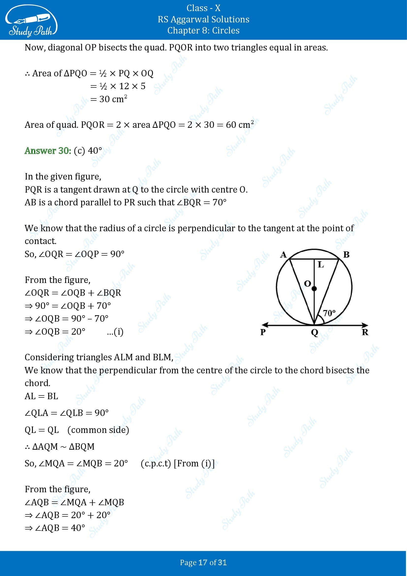 RS Aggarwal Solutions for Class 10 Chapter 8 Circles Multiple Choice Questions 8 00017