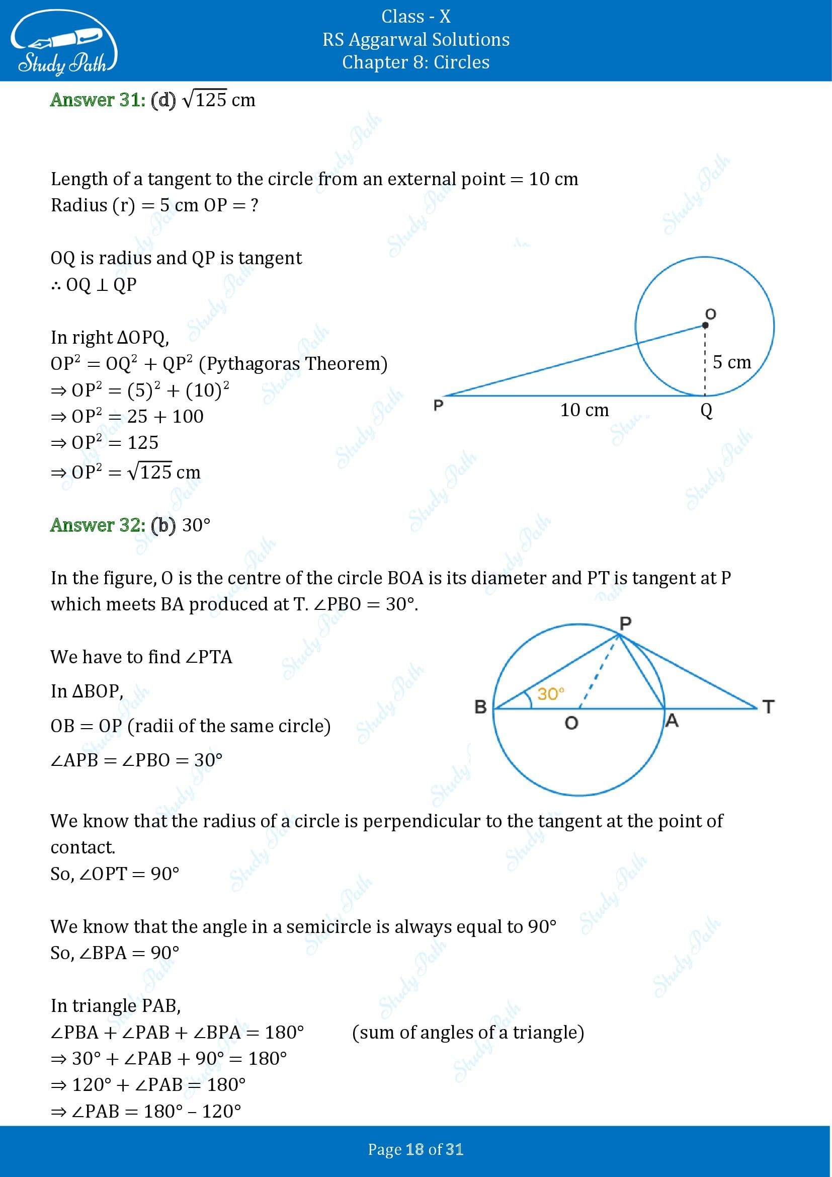 RS Aggarwal Solutions for Class 10 Chapter 8 Circles Multiple Choice Questions 8 00018