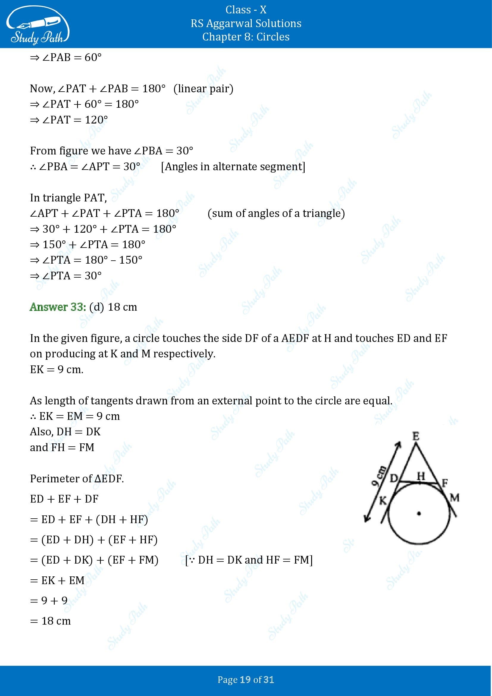 RS Aggarwal Solutions for Class 10 Chapter 8 Circles Multiple Choice Questions 8 00019