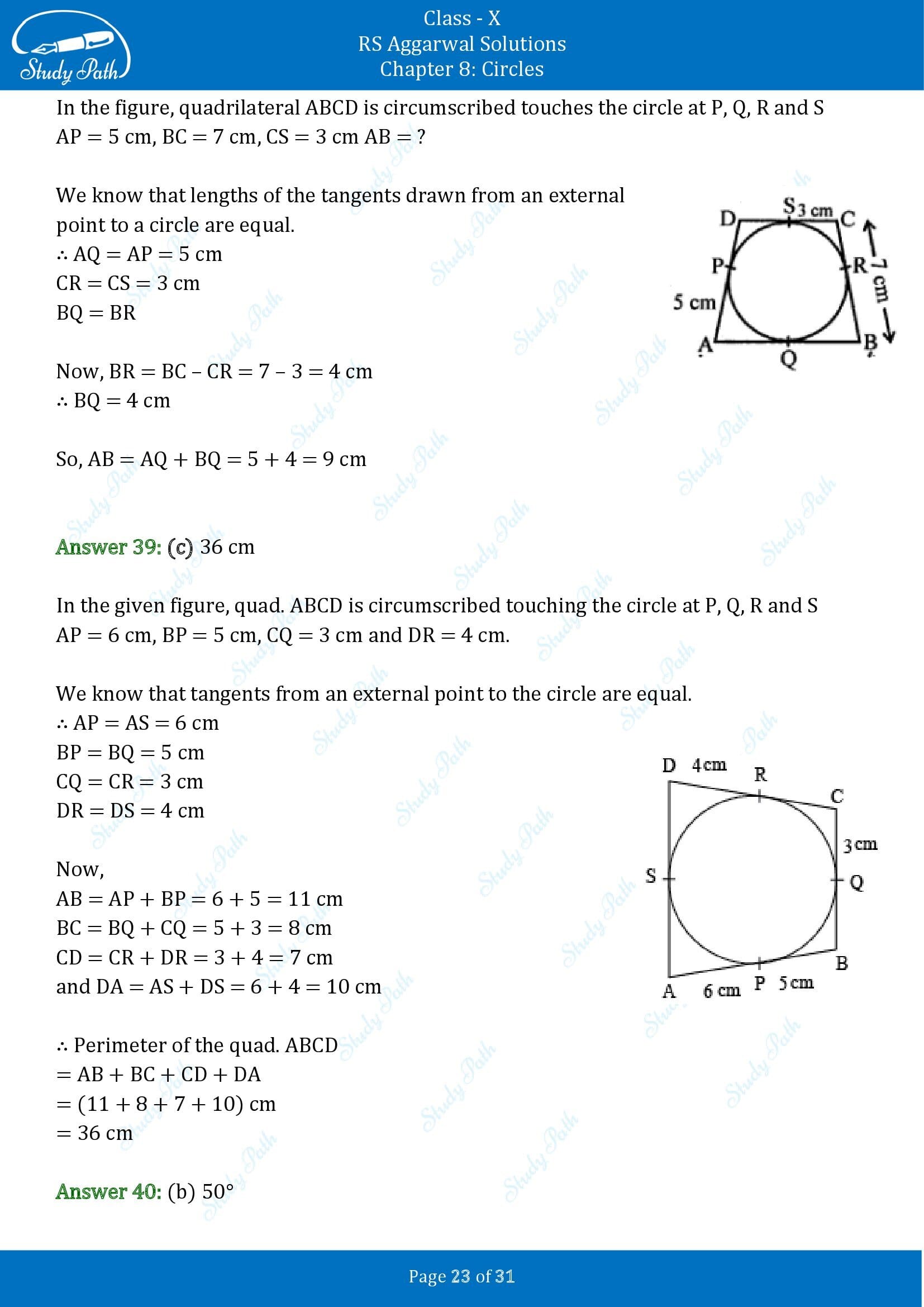 RS Aggarwal Solutions for Class 10 Chapter 8 Circles Multiple Choice Questions 8 00023