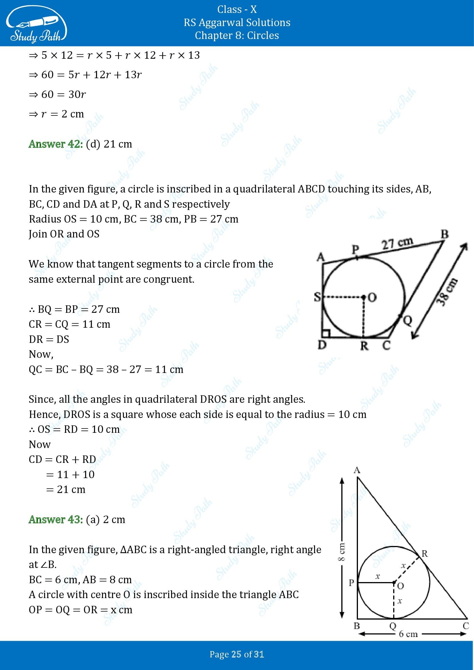 RS Aggarwal Solutions for Class 10 Chapter 8 Circles Multiple Choice Questions 8 00025