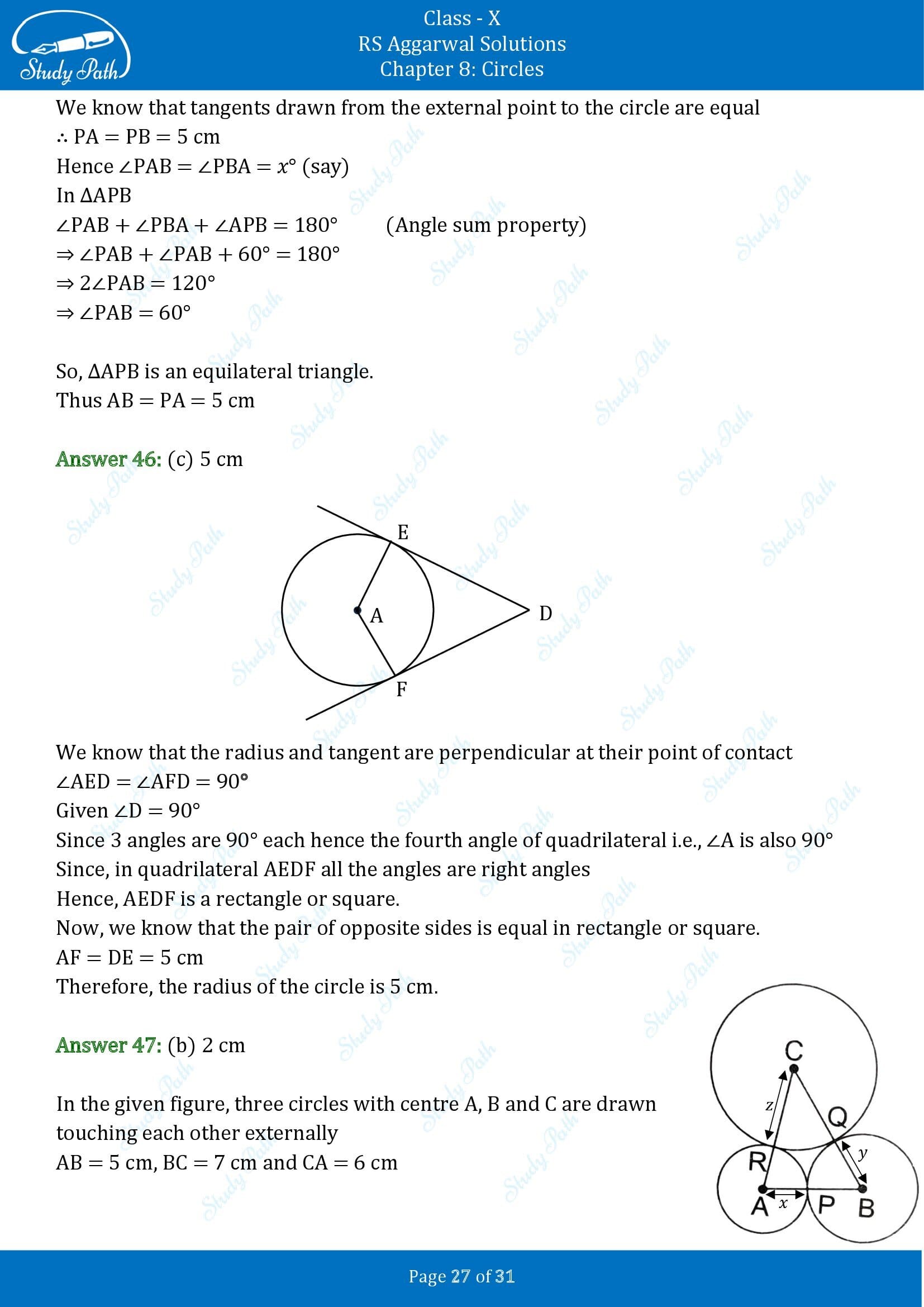 RS Aggarwal Solutions for Class 10 Chapter 8 Circles Multiple Choice Questions 8 00027