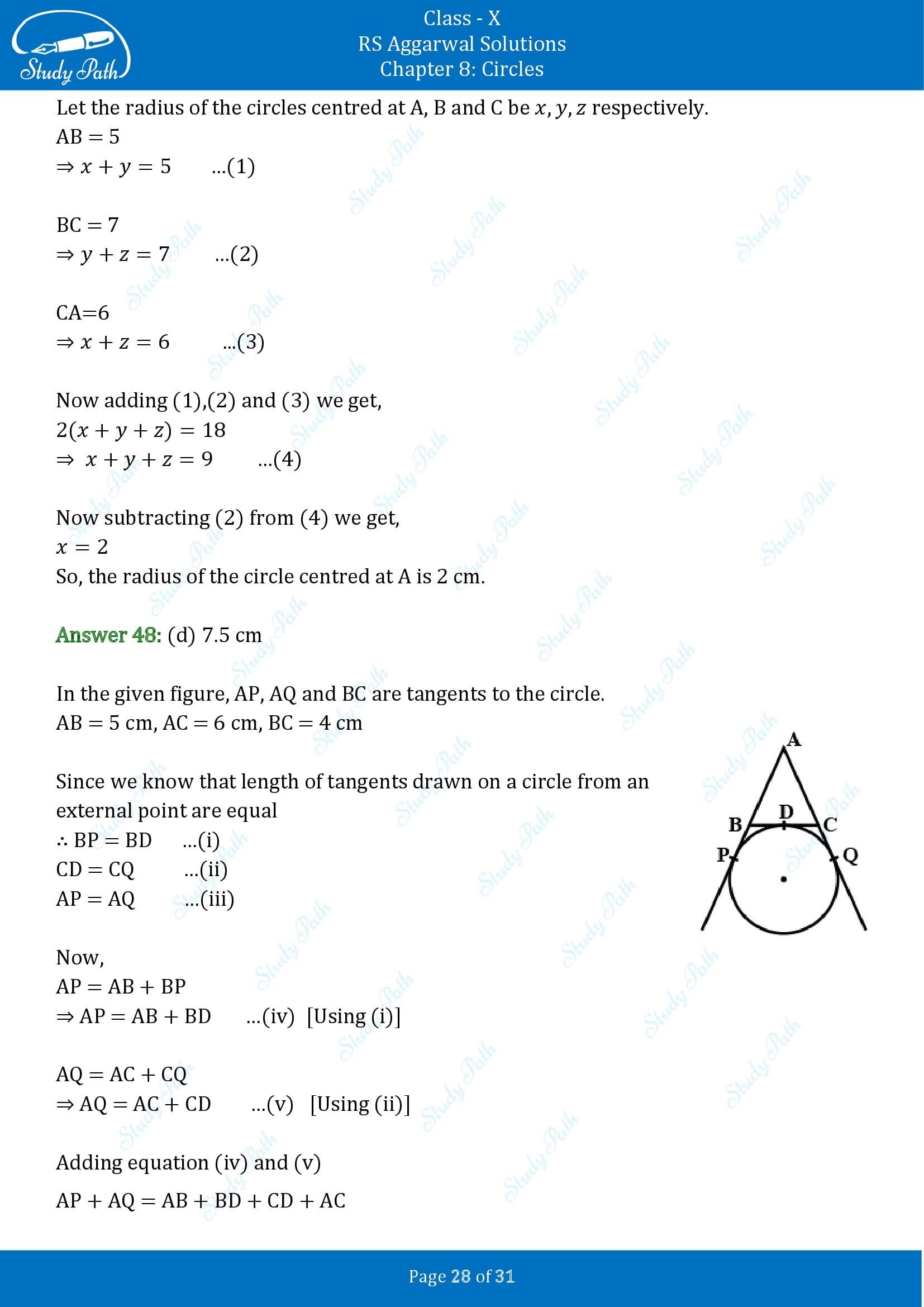 RS Aggarwal Solutions for Class 10 Chapter 8 Circles Multiple Choice Questions 8 00028