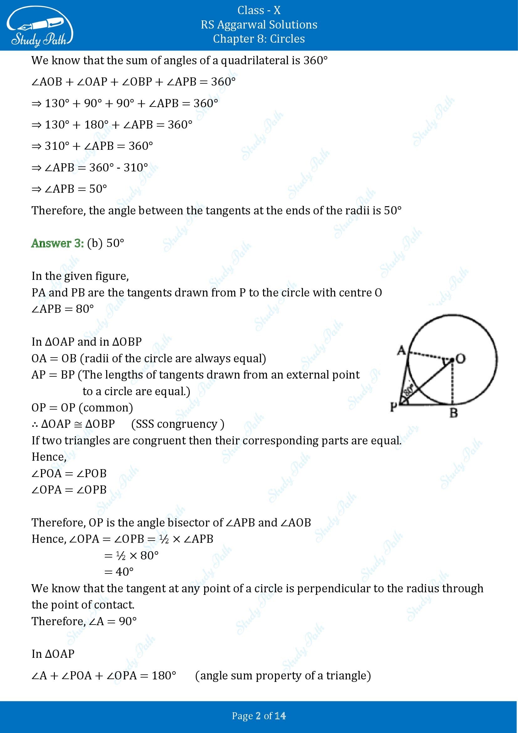 RS Aggarwal Solutions for Class 10 Chapter 8 Circles Test Yourself 8 00002