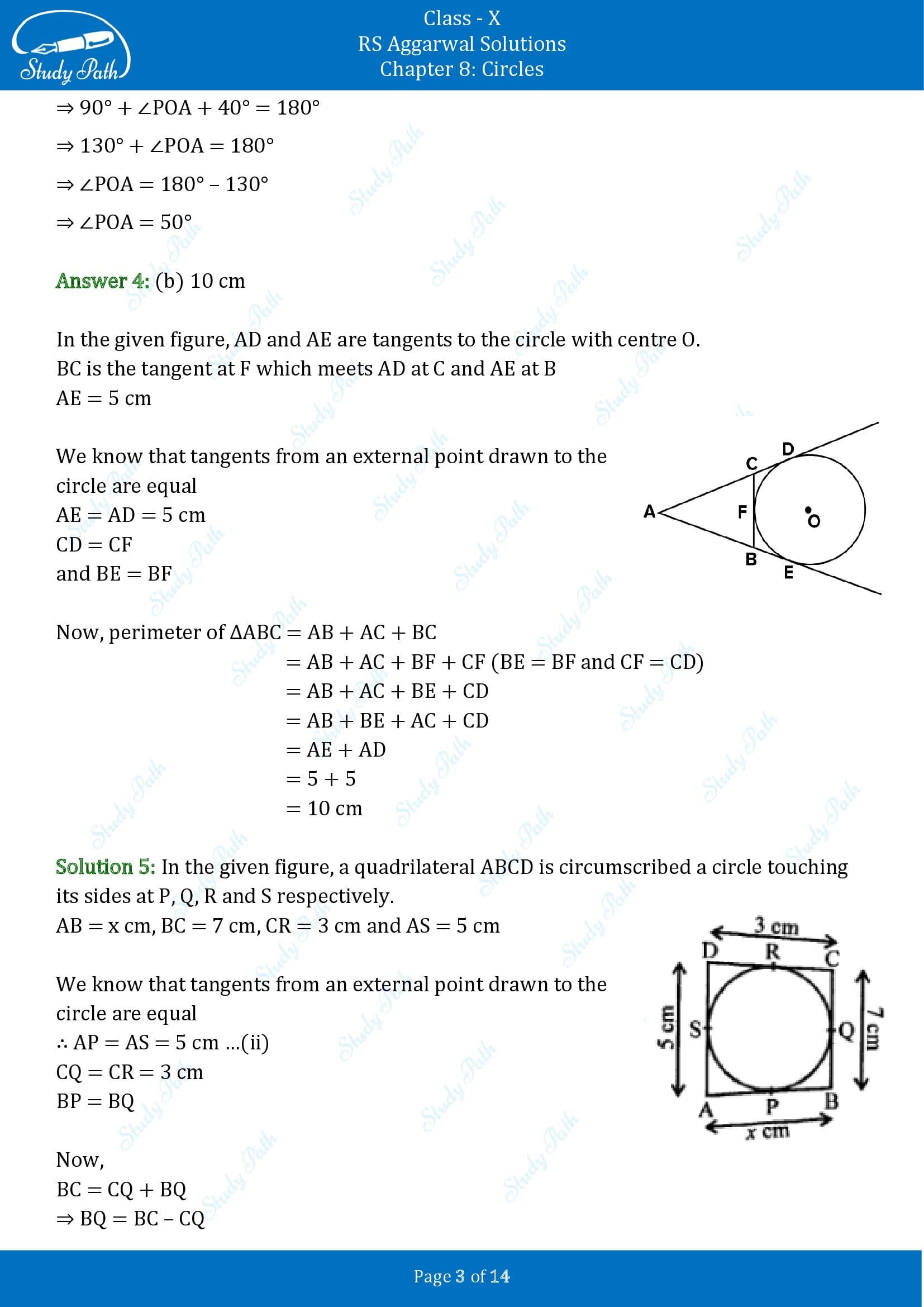 RS Aggarwal Solutions for Class 10 Chapter 8 Circles Test Yourself 8 00003