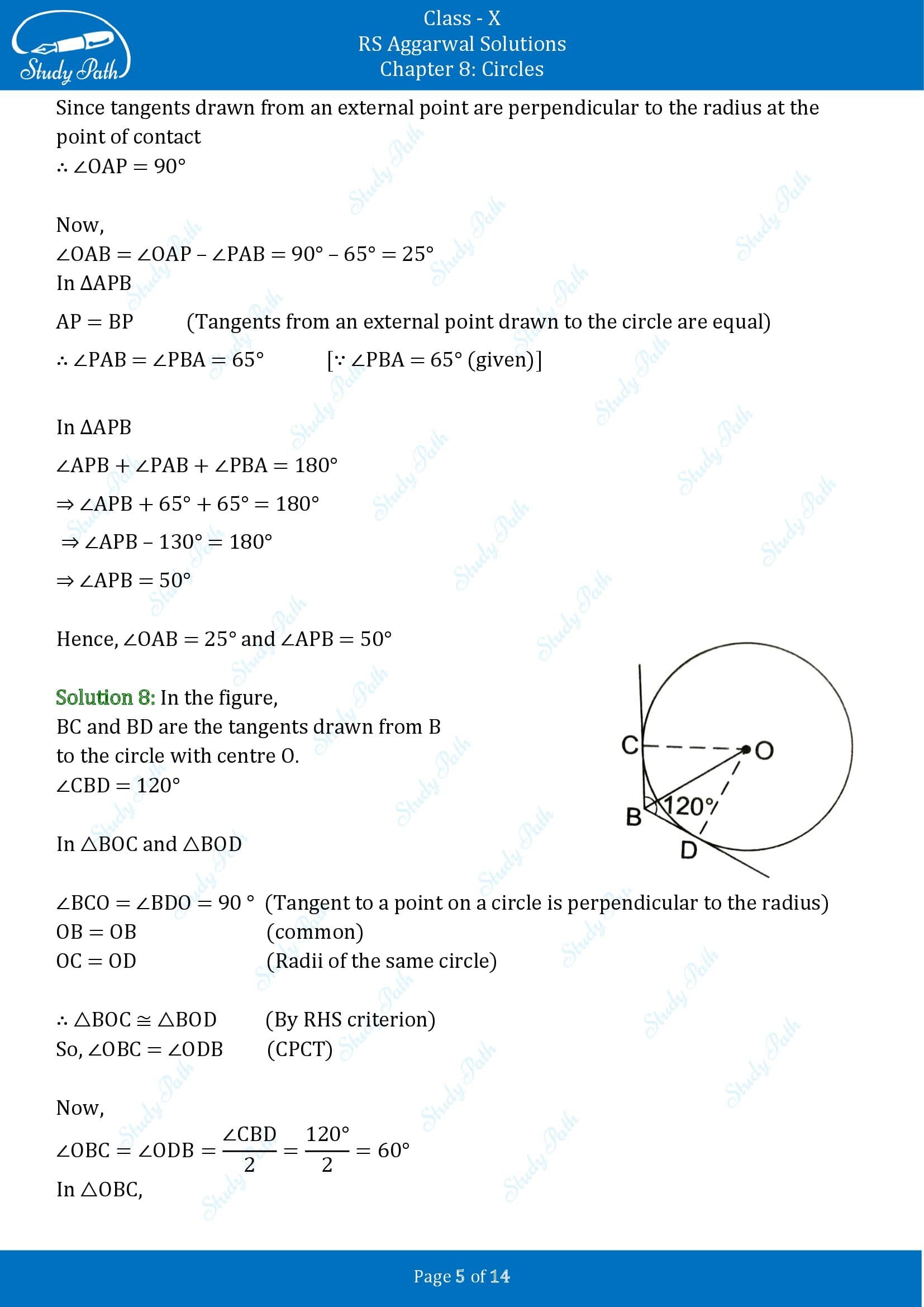 RS Aggarwal Solutions for Class 10 Chapter 8 Circles Test Yourself 8 00005