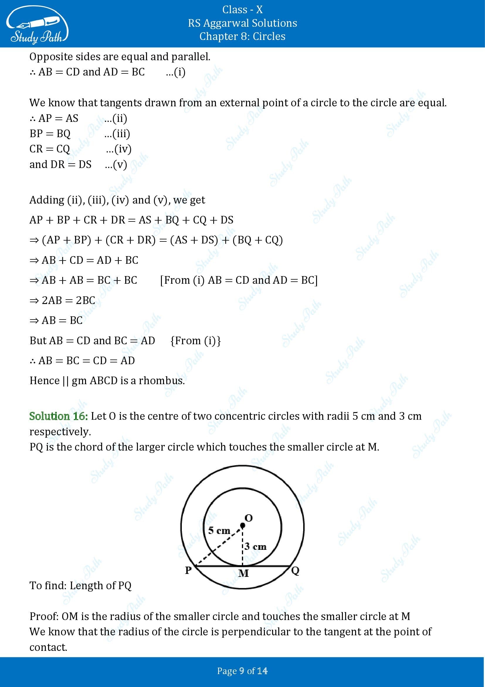 RS Aggarwal Solutions for Class 10 Chapter 8 Circles Test Yourself 8 00009