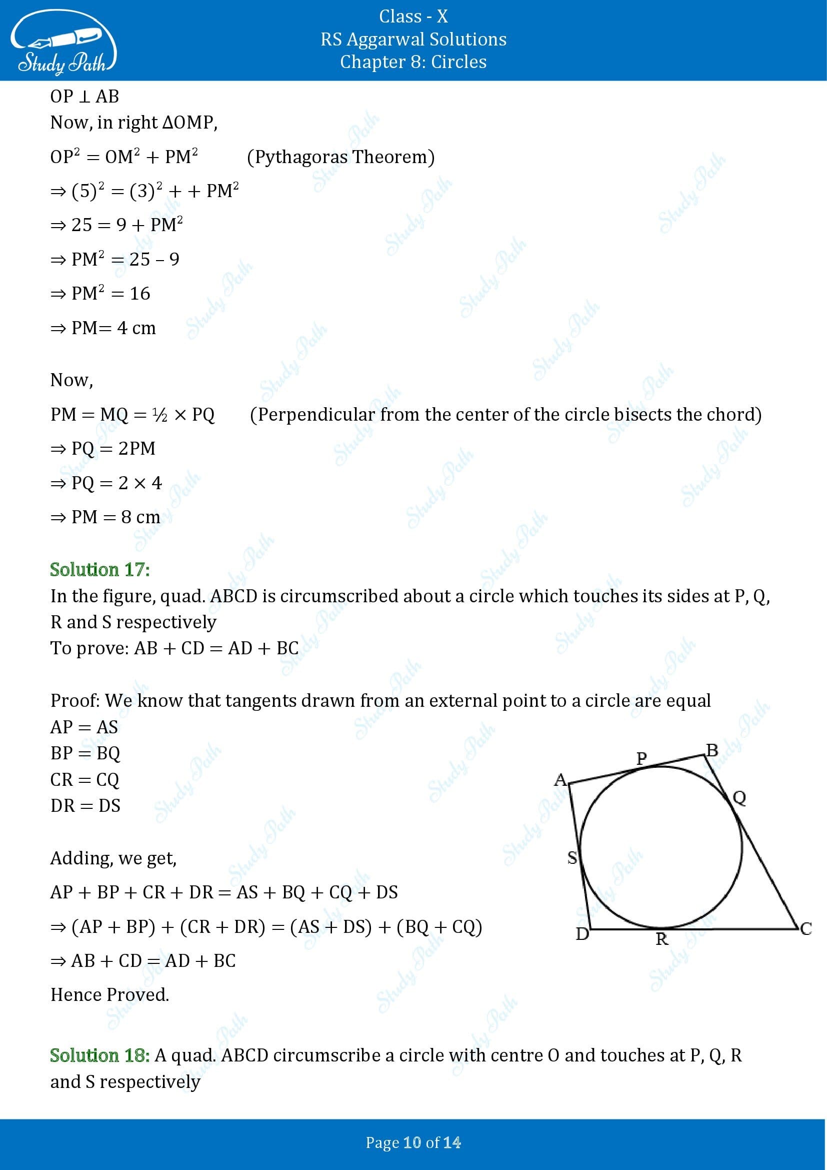 RS Aggarwal Solutions for Class 10 Chapter 8 Circles Test Yourself 8 00010