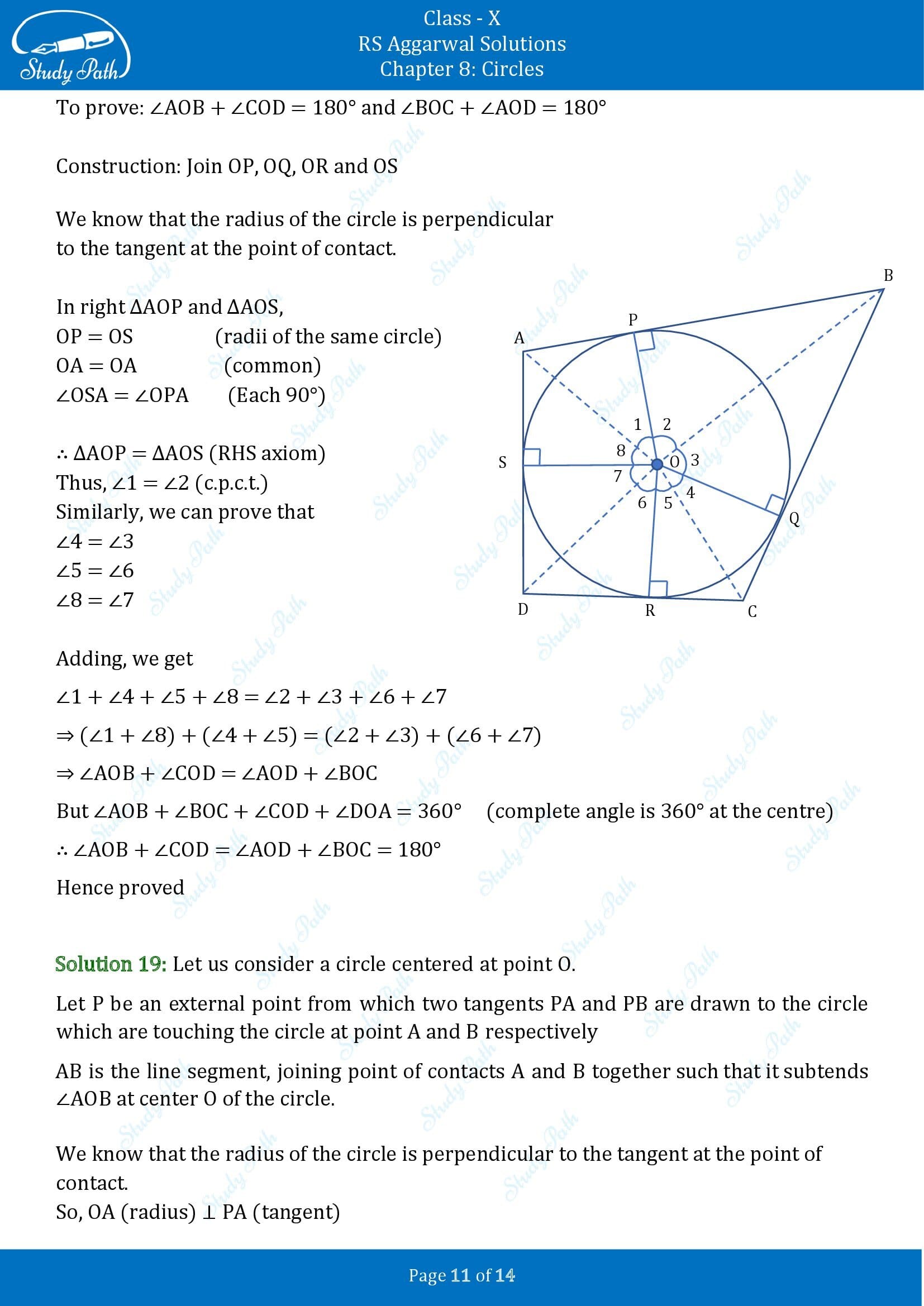 RS Aggarwal Solutions for Class 10 Chapter 8 Circles Test Yourself 8 00011